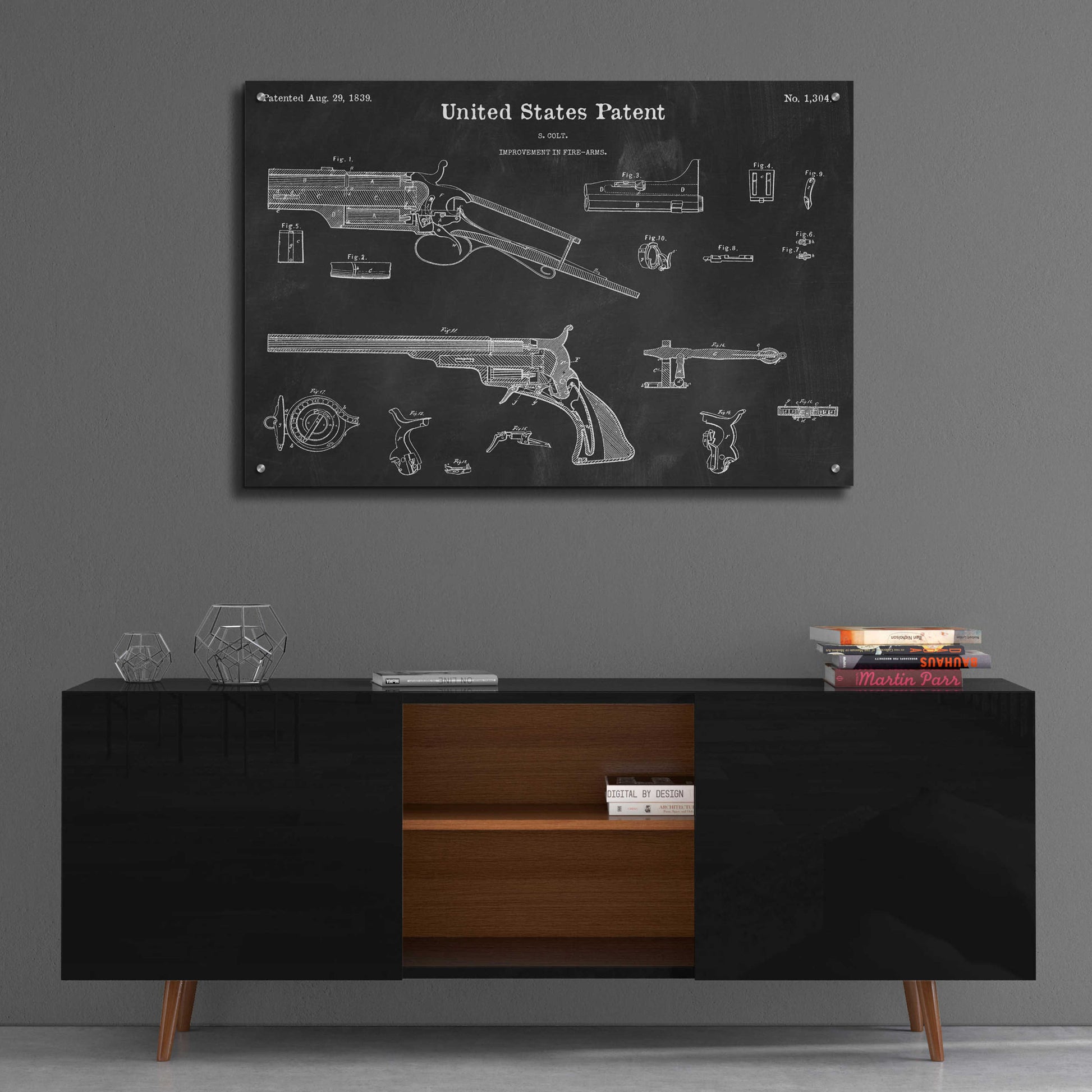 Epic Art 'Colt Revolver Blueprint Patent Chalkboard,' Acrylic Glass Wall Art,36x24