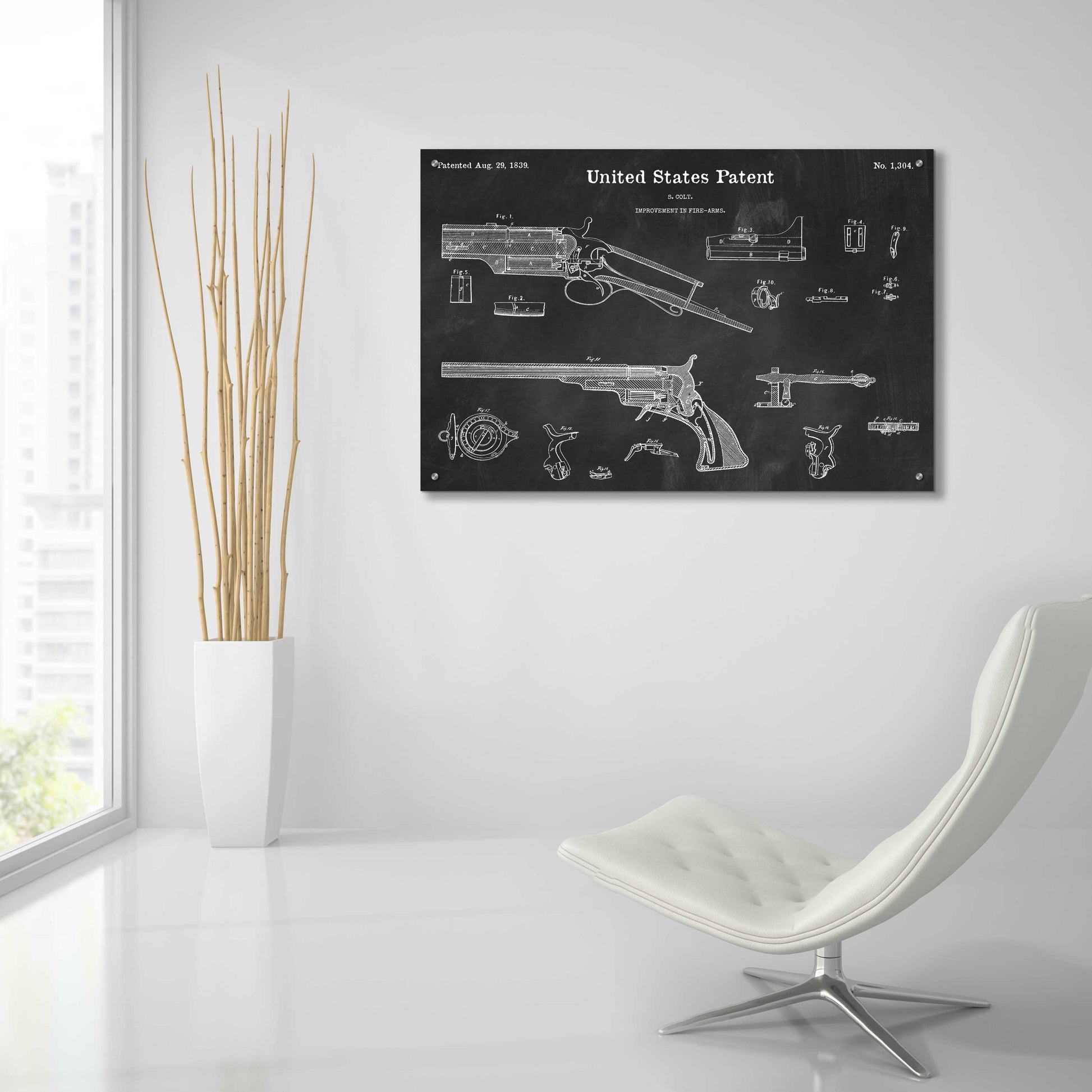 Epic Art 'Colt Revolver Blueprint Patent Chalkboard,' Acrylic Glass Wall Art,36x24