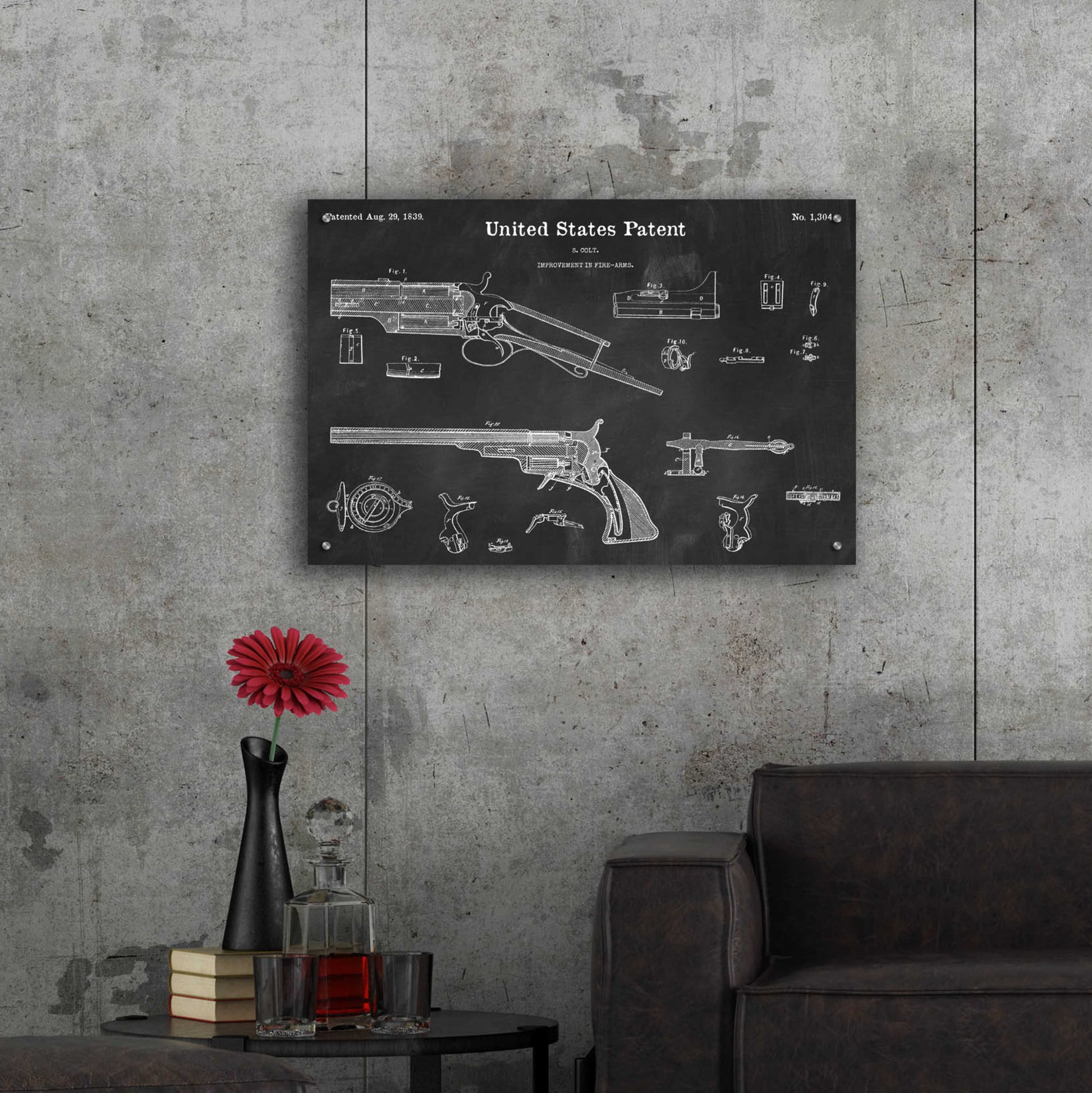 Epic Art 'Colt Revolver Blueprint Patent Chalkboard,' Acrylic Glass Wall Art,36x24