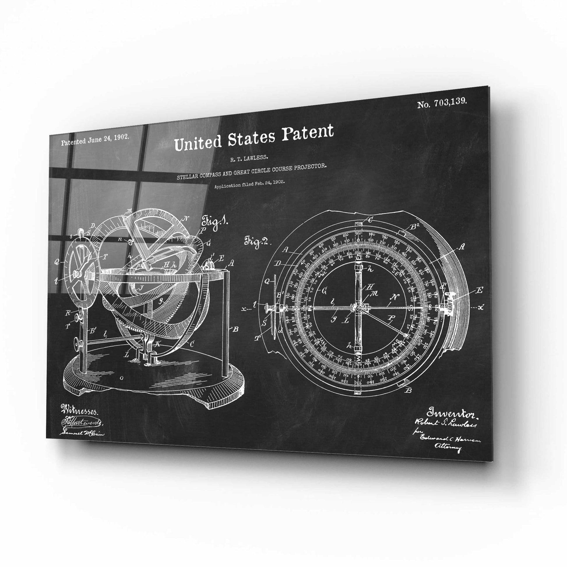 Epic Art 'Stellar Compass Blueprint Patent Chalkboard,' Acrylic Glass Wall Art,16x12