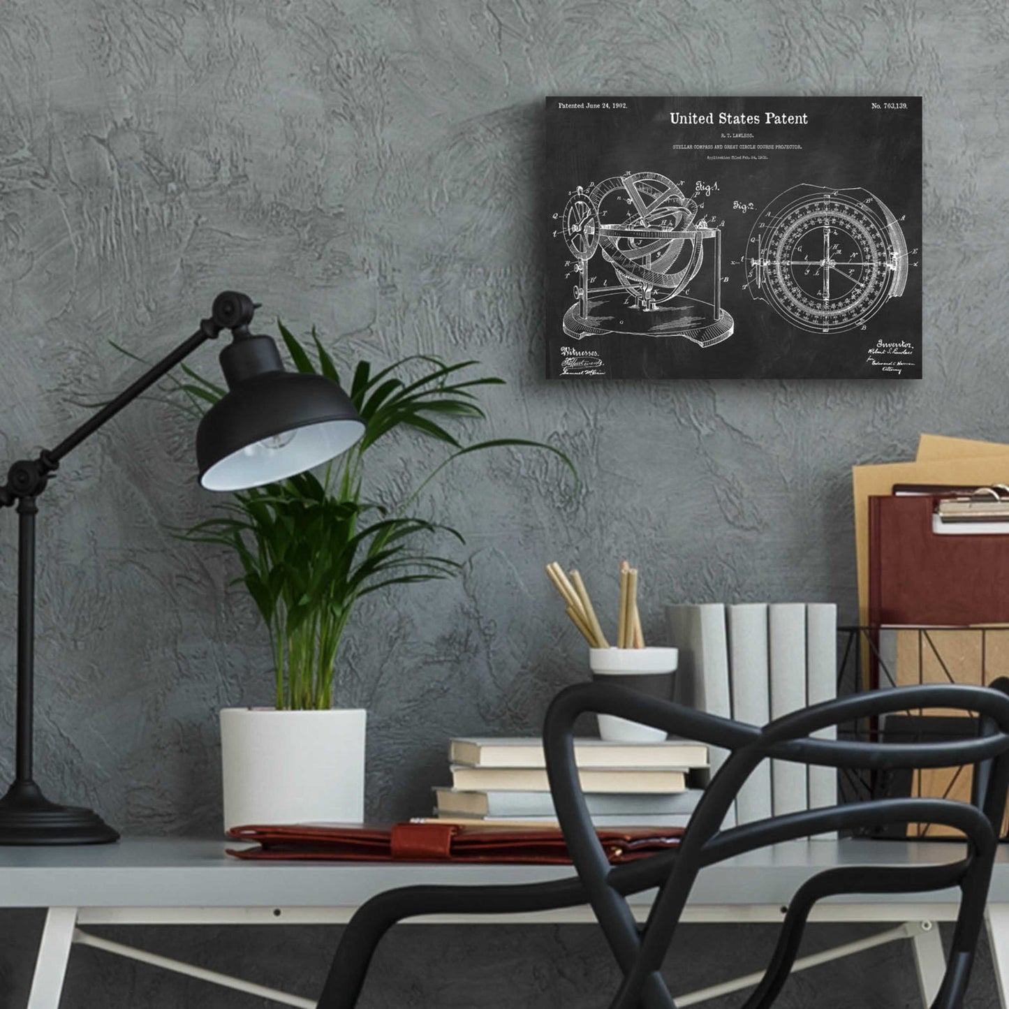 Epic Art 'Stellar Compass Blueprint Patent Chalkboard,' Acrylic Glass Wall Art,16x12