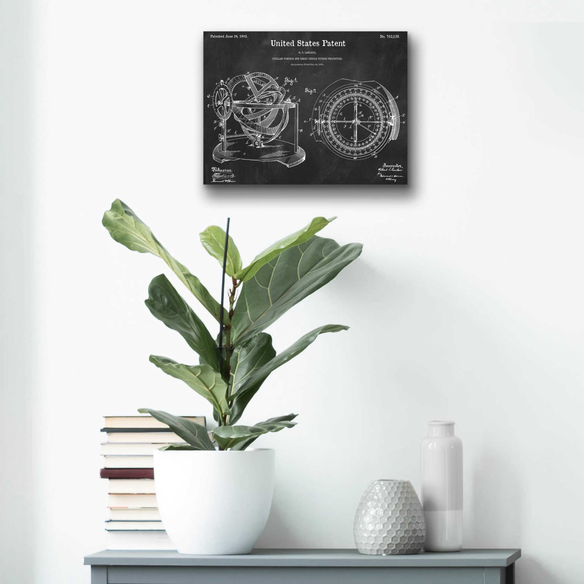 Epic Art 'Stellar Compass Blueprint Patent Chalkboard,' Acrylic Glass Wall Art,16x12