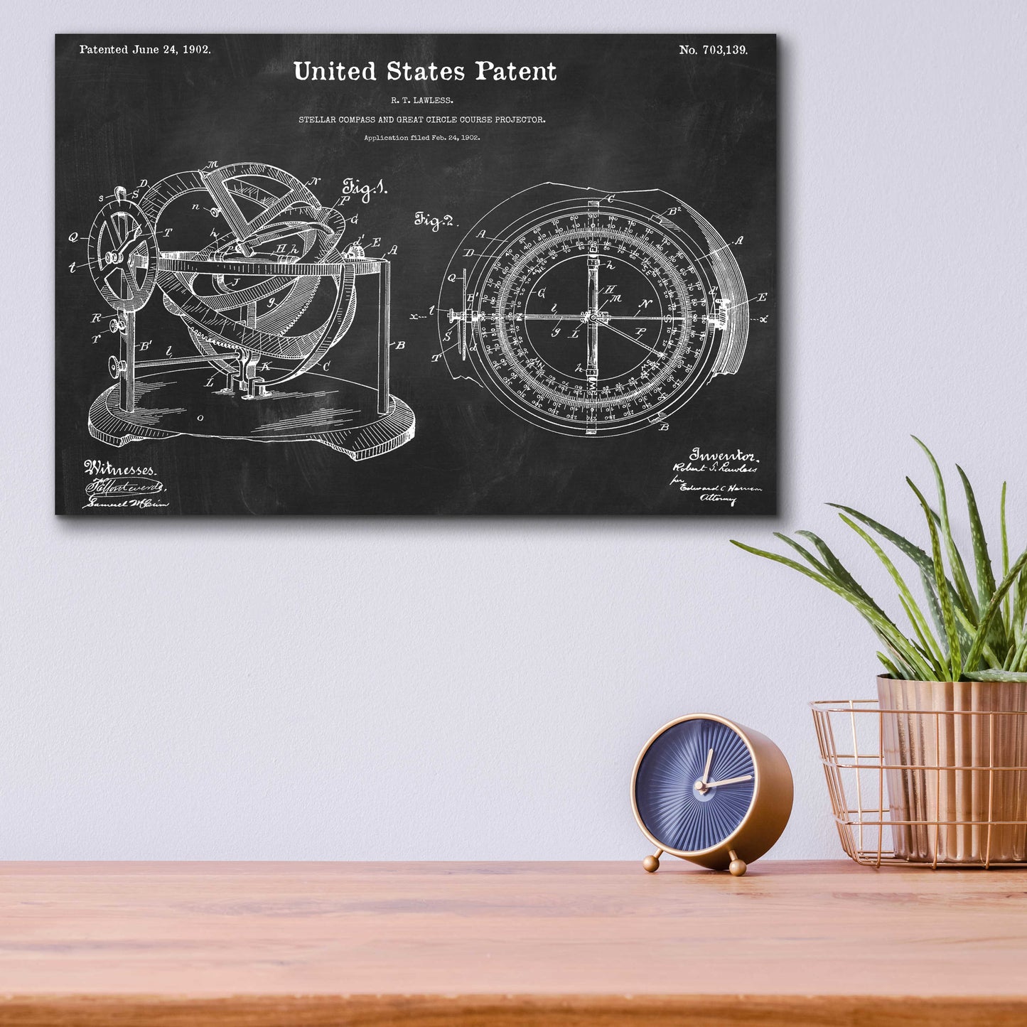 Epic Art 'Stellar Compass Blueprint Patent Chalkboard,' Acrylic Glass Wall Art,16x12