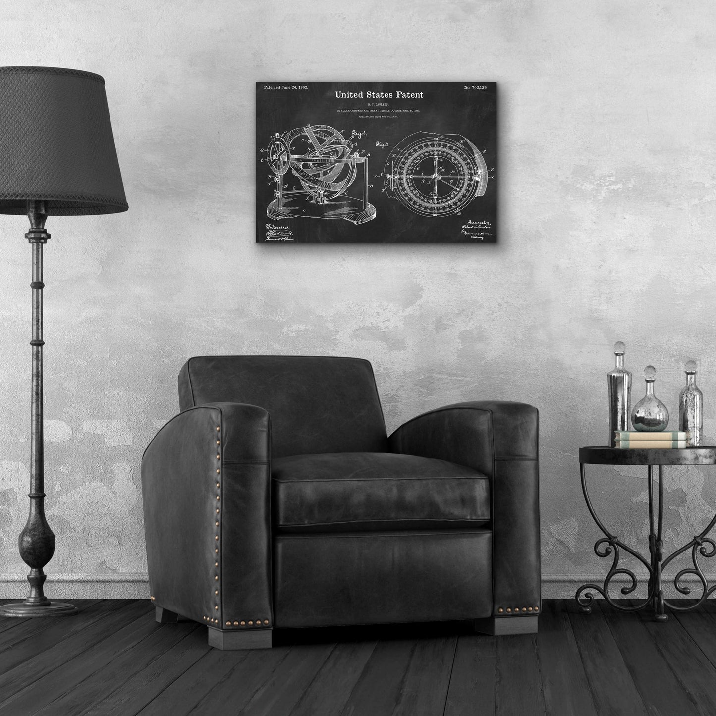 Epic Art 'Stellar Compass Blueprint Patent Chalkboard,' Acrylic Glass Wall Art,24x16