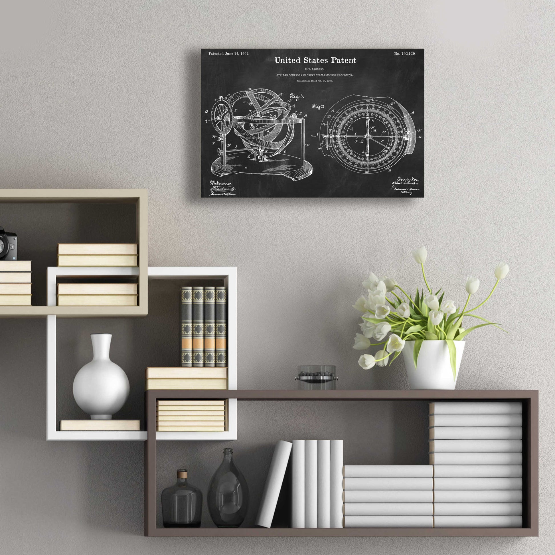 Epic Art 'Stellar Compass Blueprint Patent Chalkboard,' Acrylic Glass Wall Art,24x16