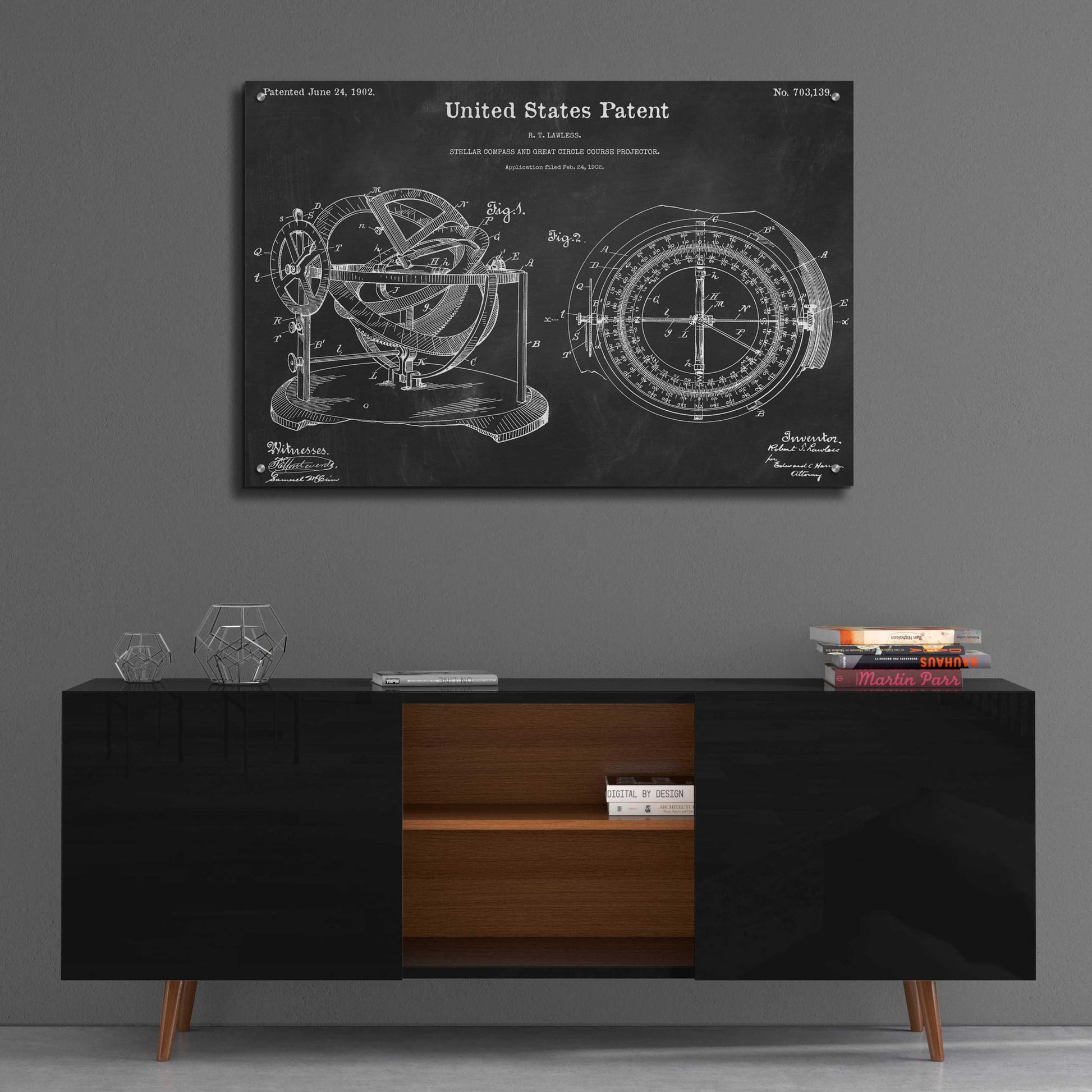 Epic Art 'Stellar Compass Blueprint Patent Chalkboard,' Acrylic Glass Wall Art,36x24