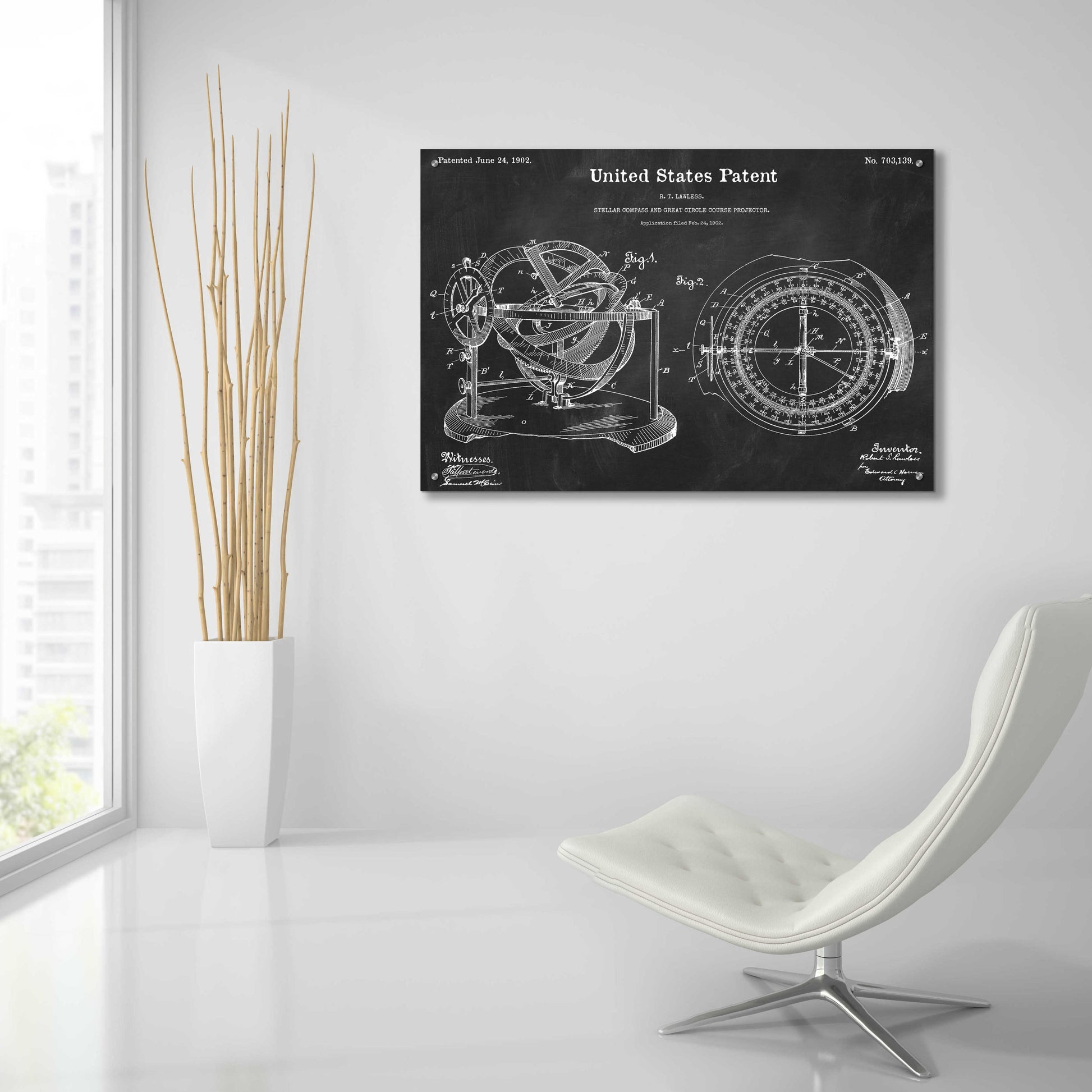 Epic Art 'Stellar Compass Blueprint Patent Chalkboard,' Acrylic Glass Wall Art,36x24