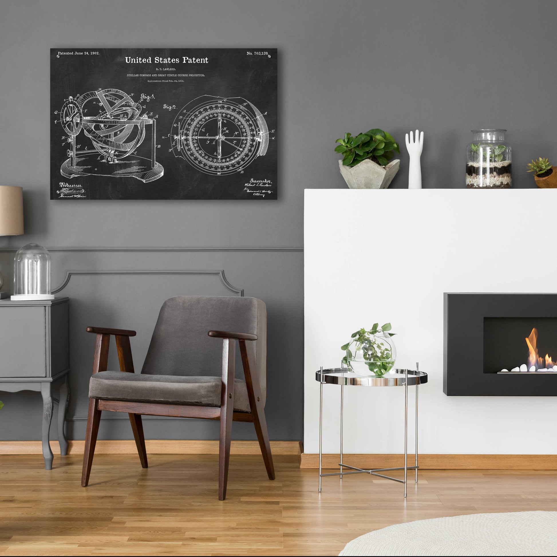 Epic Art 'Stellar Compass Blueprint Patent Chalkboard,' Acrylic Glass Wall Art,36x24