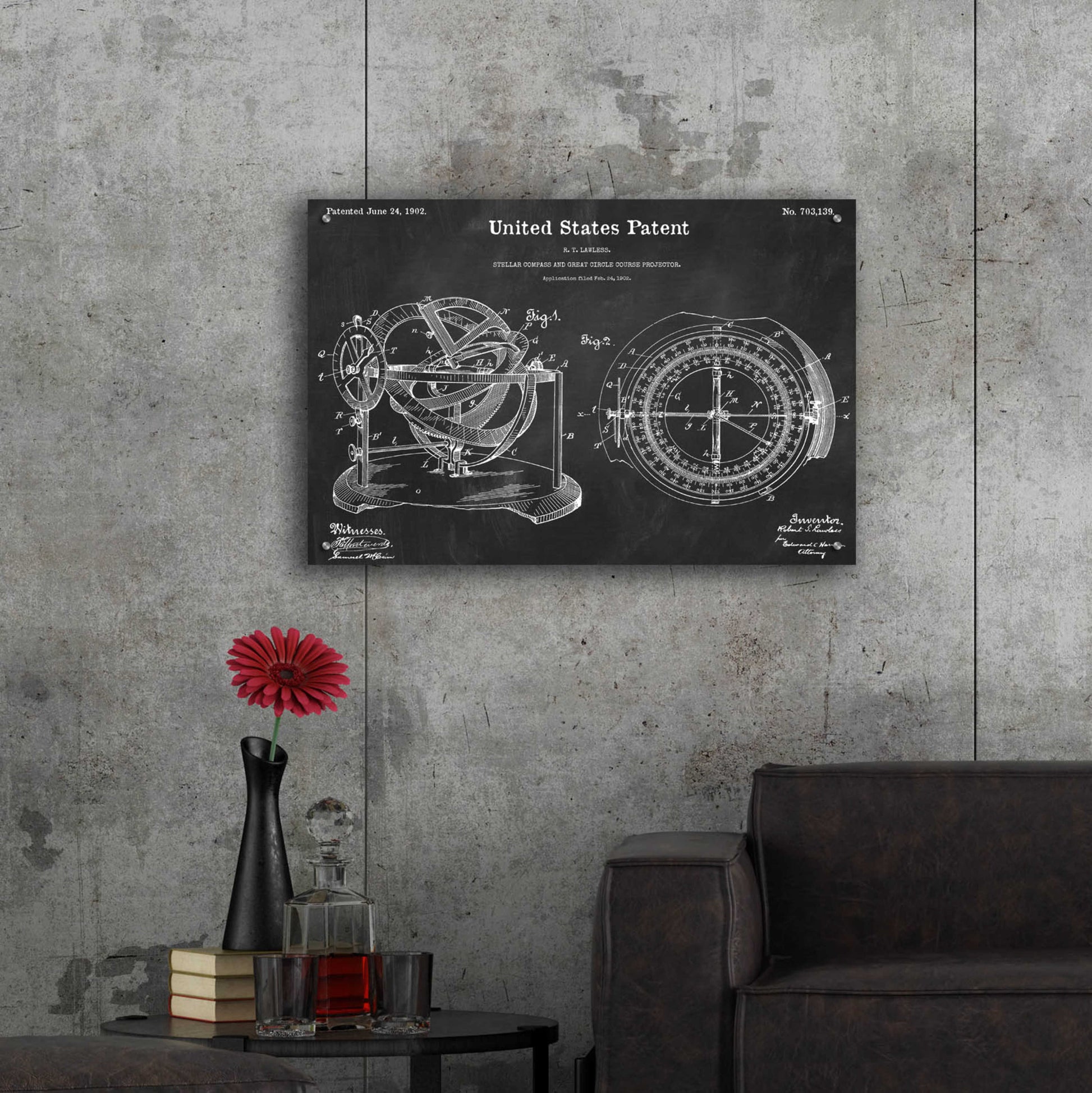 Epic Art 'Stellar Compass Blueprint Patent Chalkboard,' Acrylic Glass Wall Art,36x24