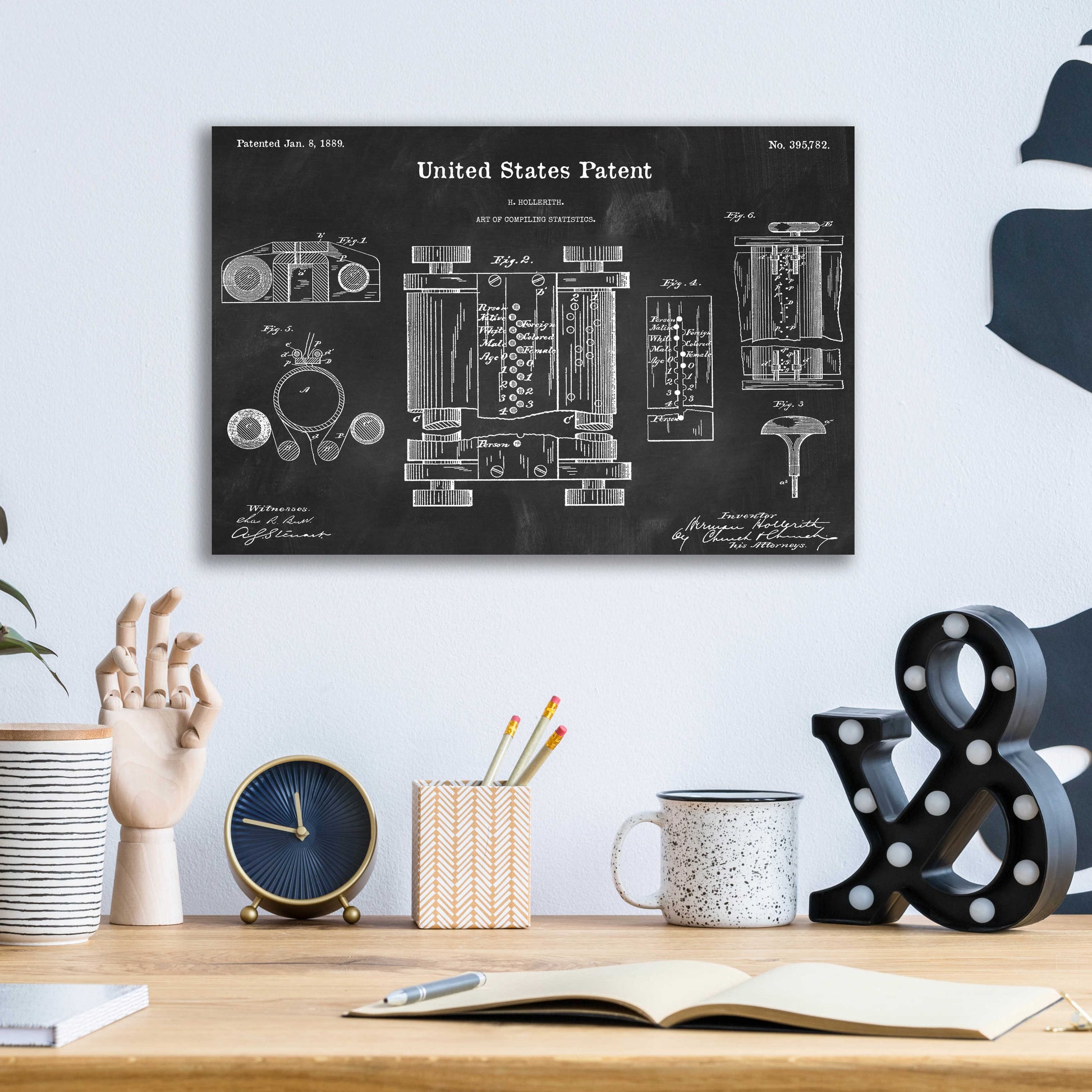 Epic Art 'Tubular Machine Blueprint Patent Chalkboard,' Acrylic Glass Wall Art,16x12