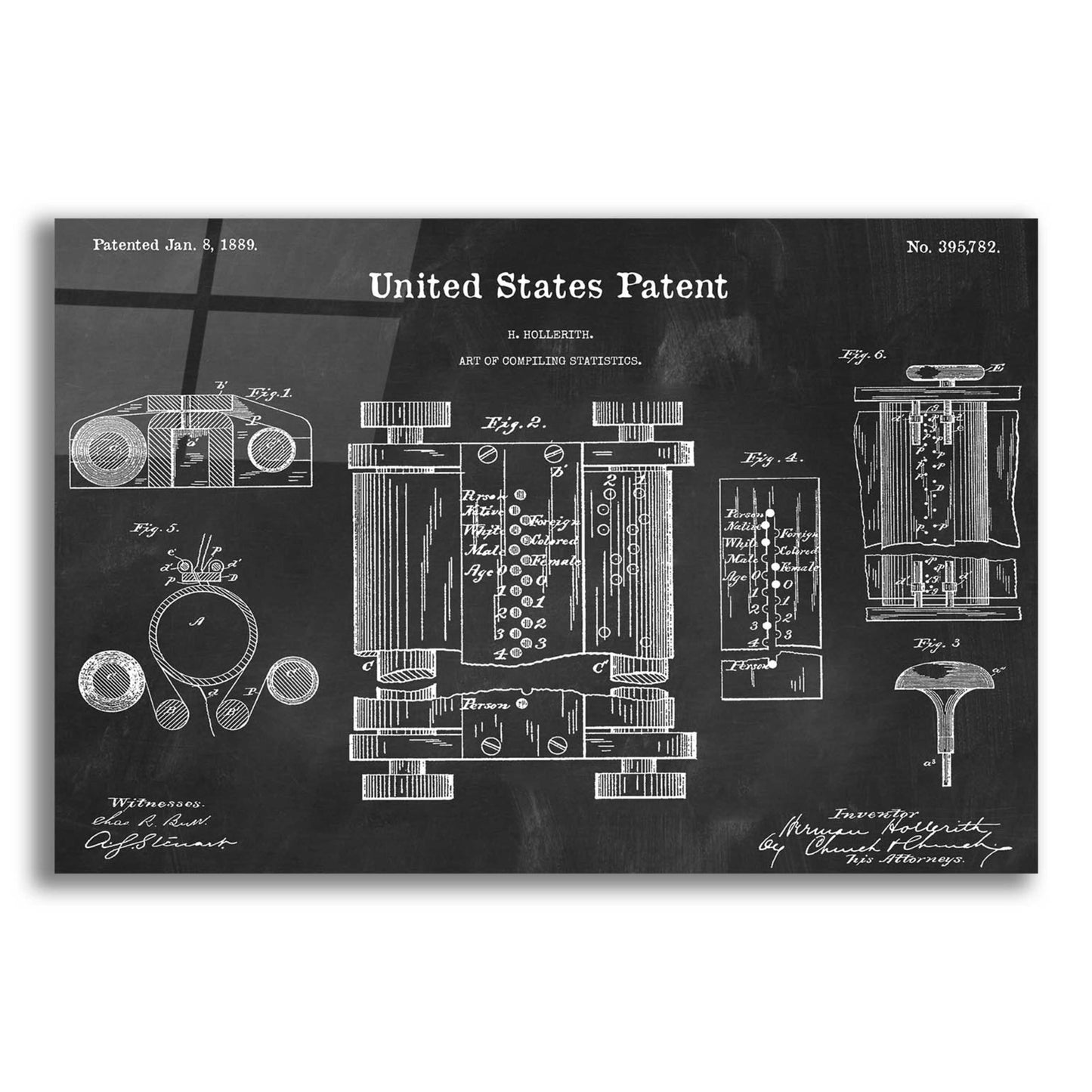 Epic Art 'Tubular Machine Blueprint Patent Chalkboard,' Acrylic Glass Wall Art,16x12