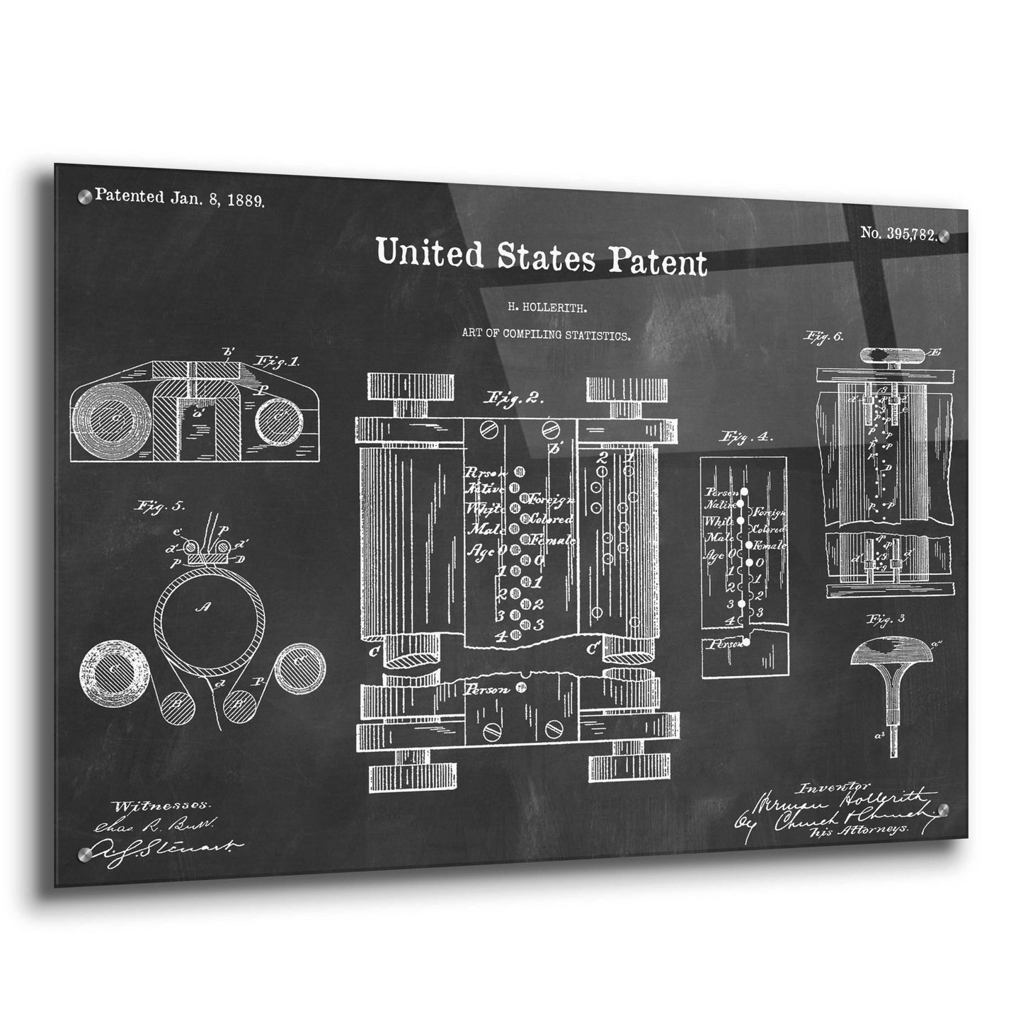 Epic Art 'Tubular Machine Blueprint Patent Chalkboard,' Acrylic Glass Wall Art,36x24