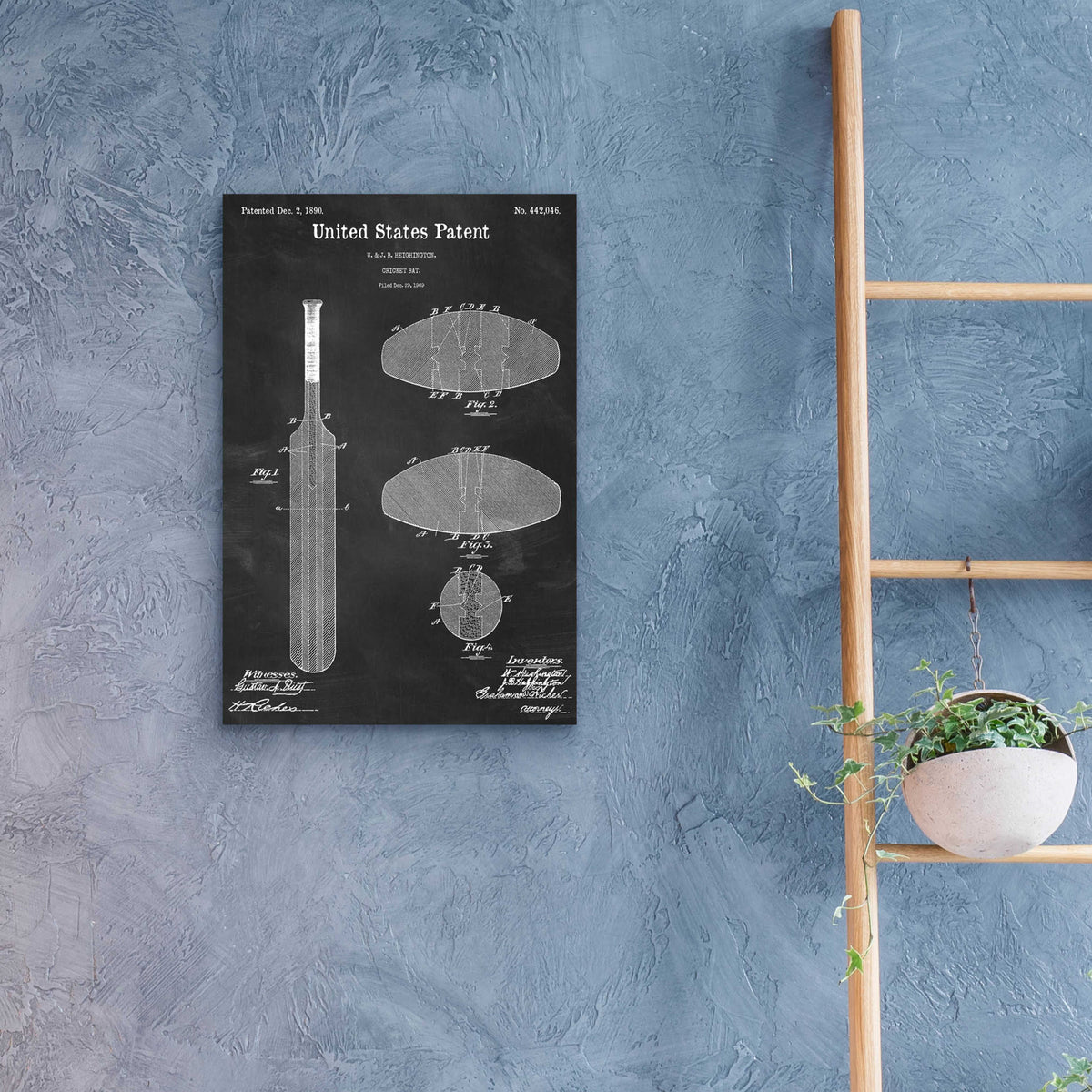 Epic Art 'Cricket Bat Blueprint Patent Chalkboard,' Acrylic Glass Wall Art,16x24