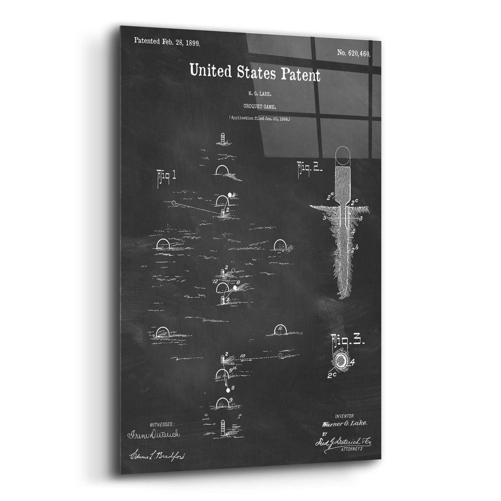 Epic Art 'Croquet Blueprint Patent Chalkboard,' Acrylic Glass Wall Art,12x16
