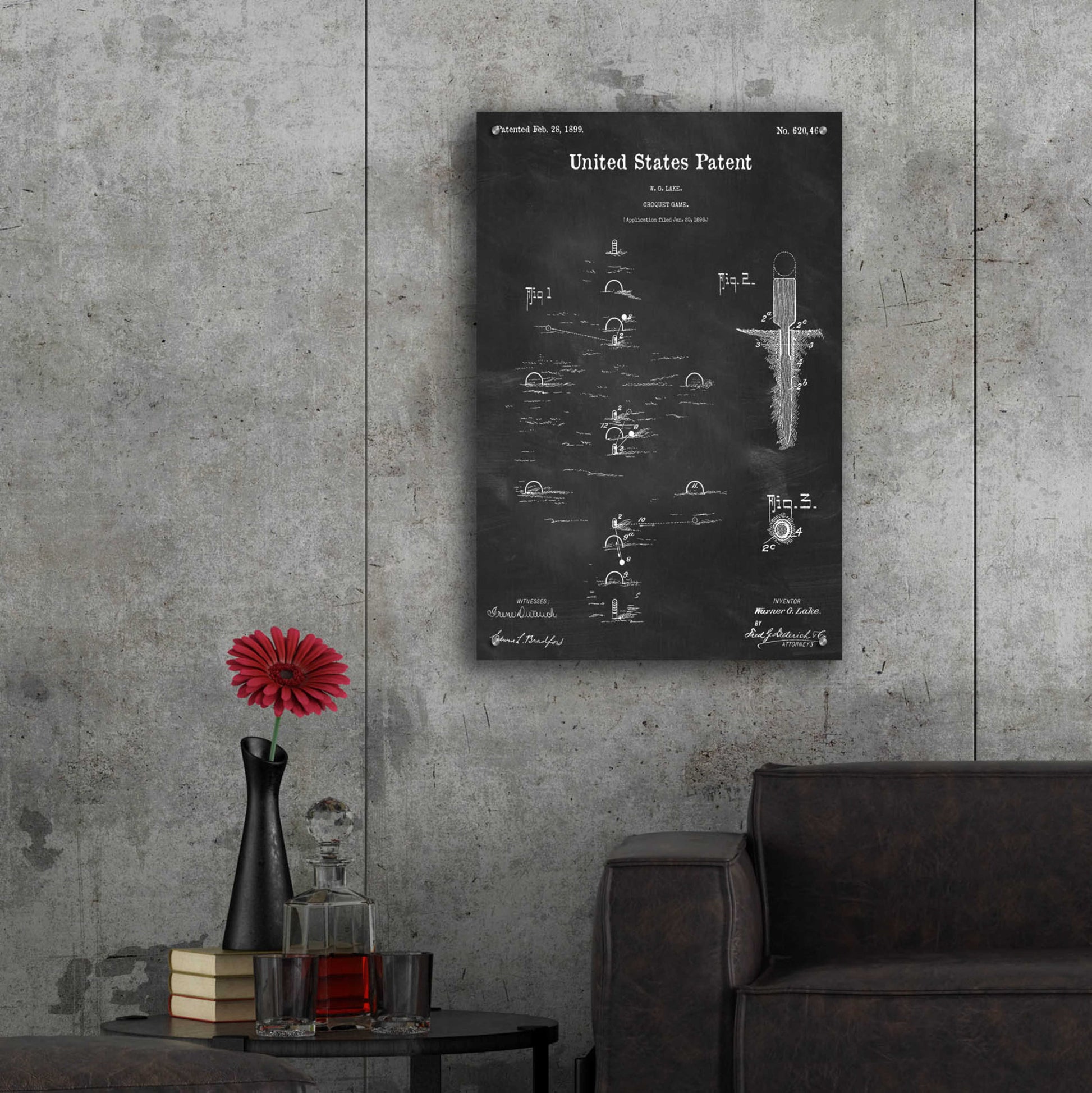 Epic Art 'Croquet Blueprint Patent Chalkboard,' Acrylic Glass Wall Art,24x36