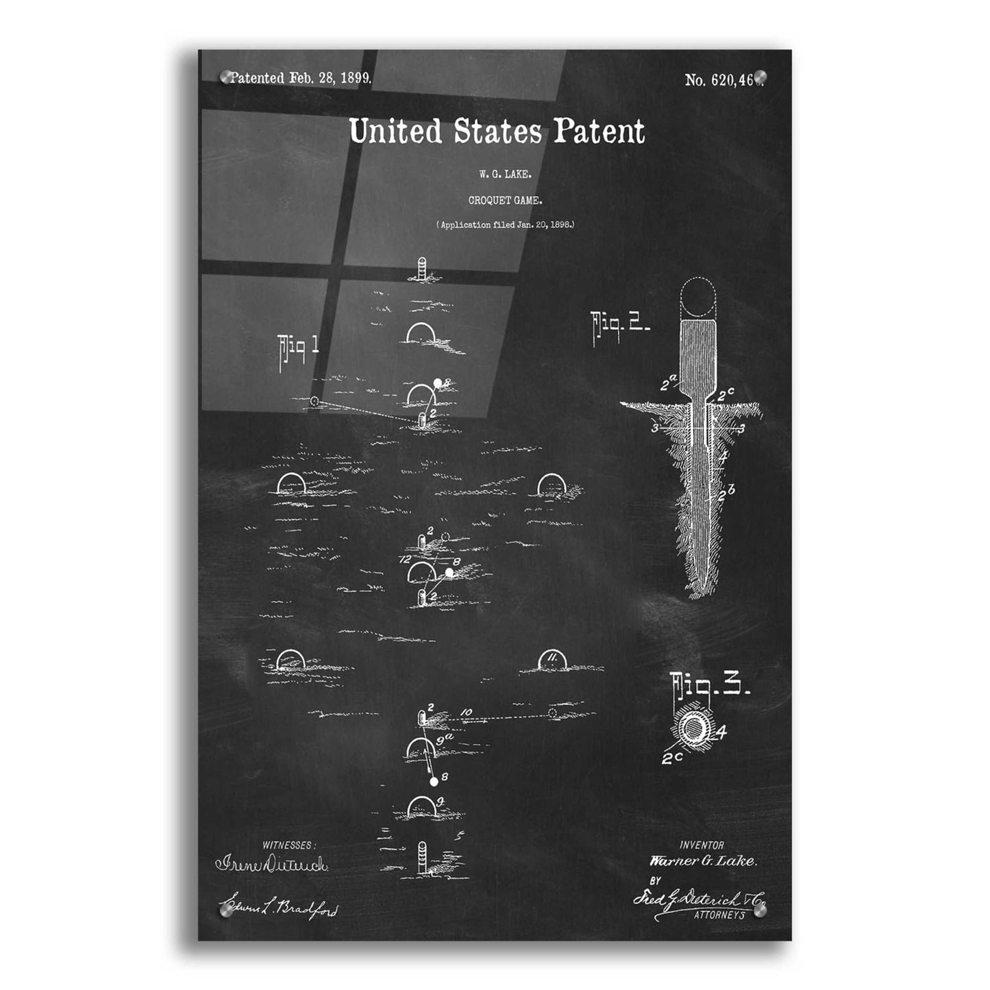 Epic Art 'Croquet Blueprint Patent Chalkboard,' Acrylic Glass Wall Art,24x36