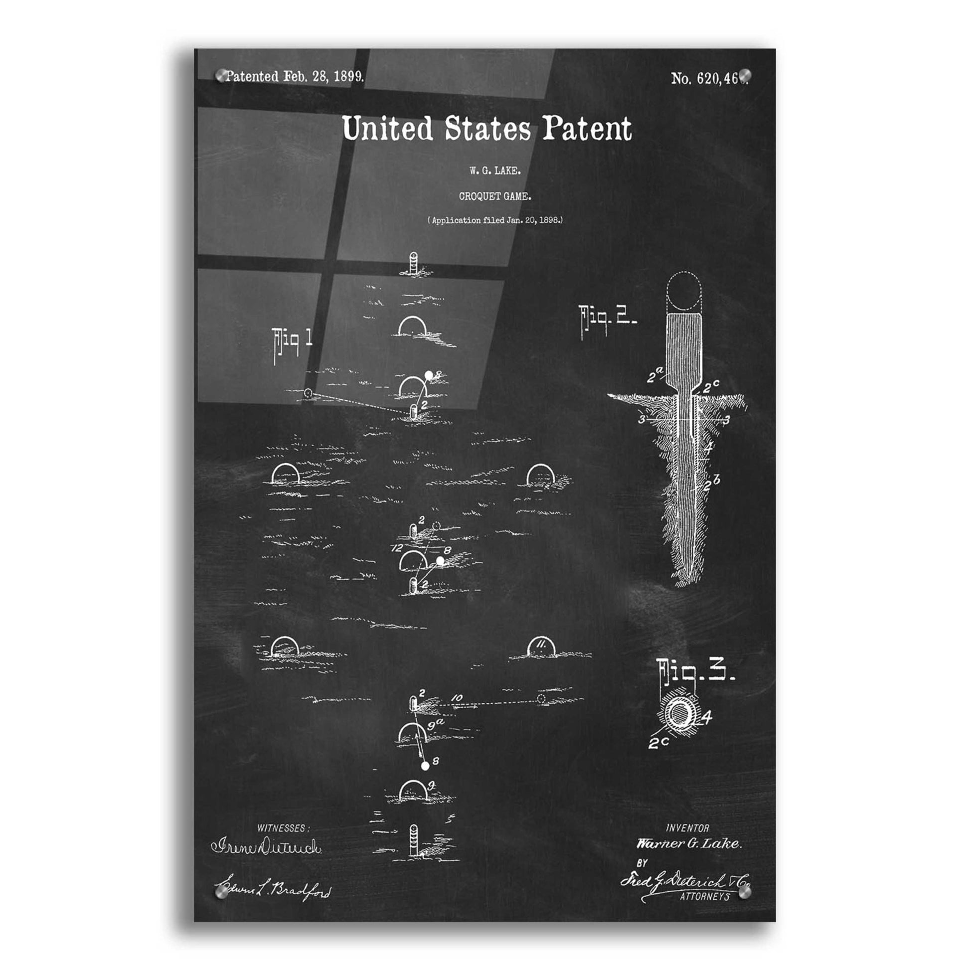 Epic Art 'Croquet Blueprint Patent Chalkboard,' Acrylic Glass Wall Art,24x36