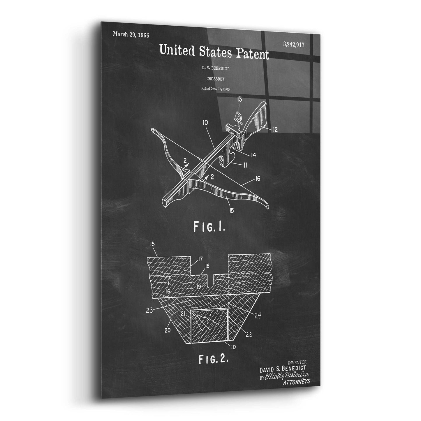 Epic Art 'Crossbow Blueprint Patent Chalkboard,' Acrylic Glass Wall Art,16x24