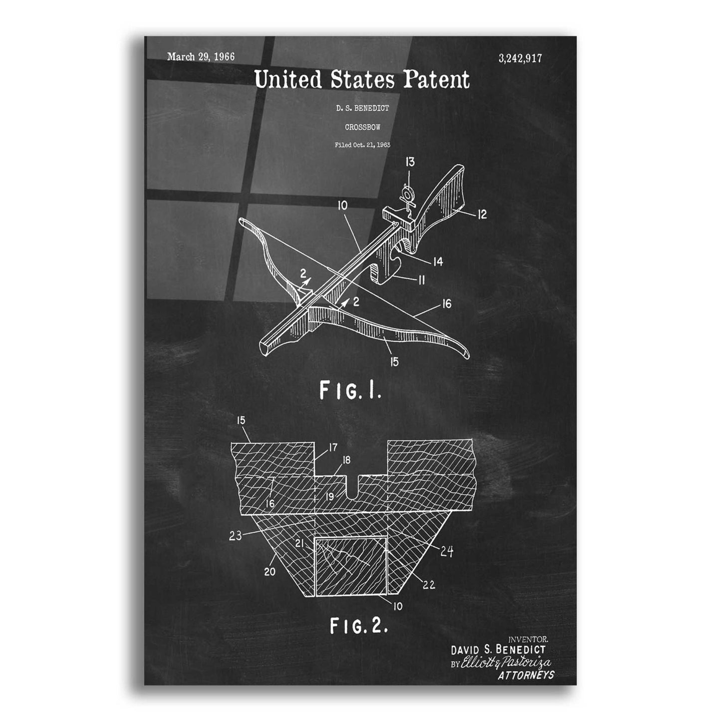 Epic Art 'Crossbow Blueprint Patent Chalkboard,' Acrylic Glass Wall Art,16x24