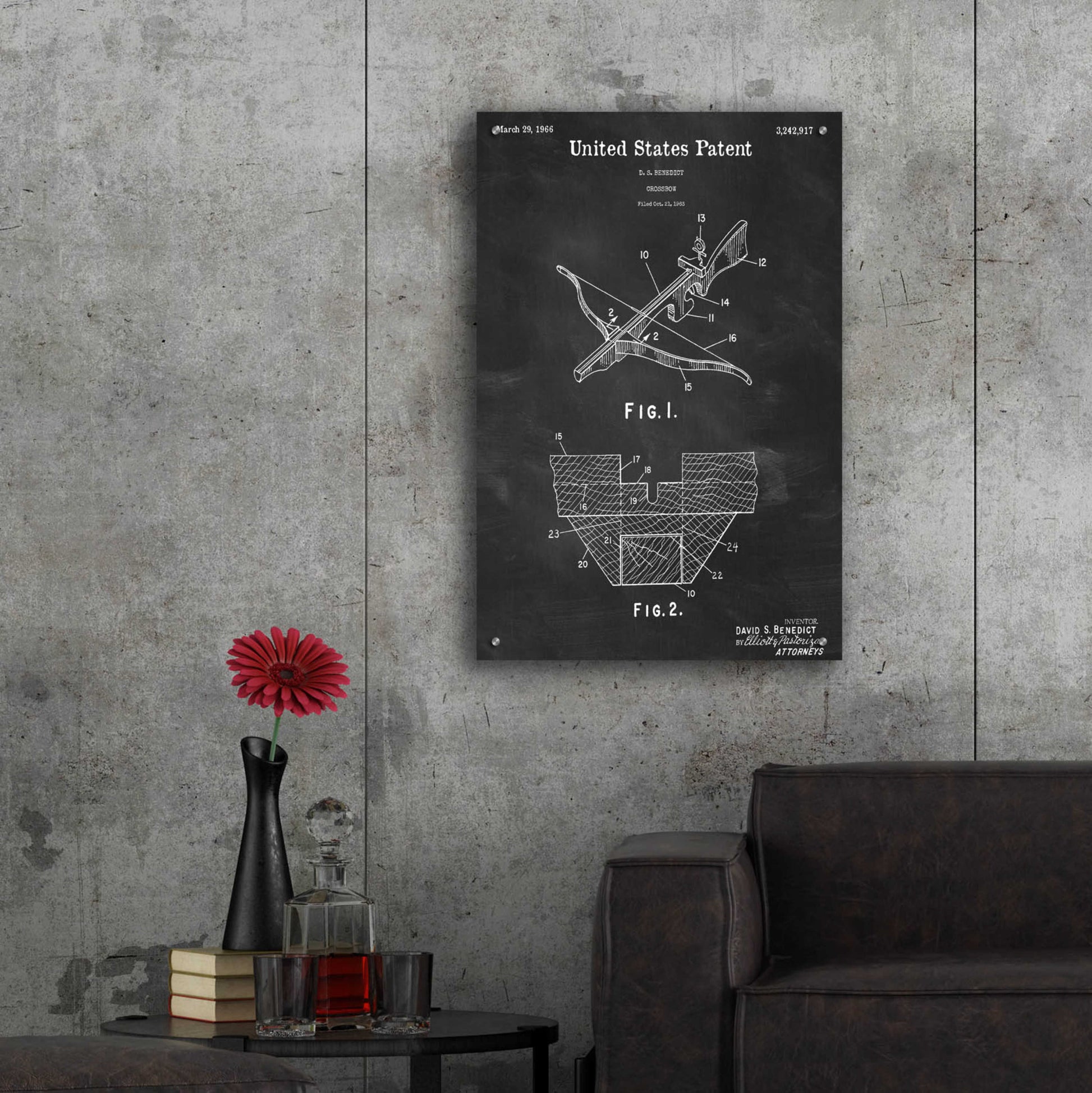 Epic Art 'Crossbow Blueprint Patent Chalkboard,' Acrylic Glass Wall Art,24x36