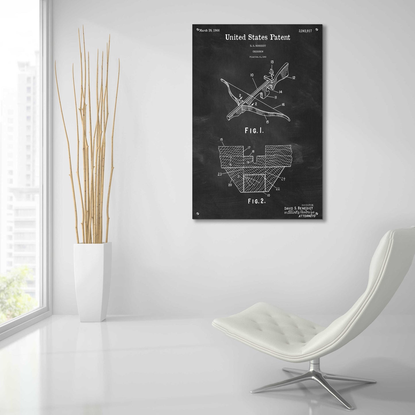 Epic Art 'Crossbow Blueprint Patent Chalkboard,' Acrylic Glass Wall Art,24x36