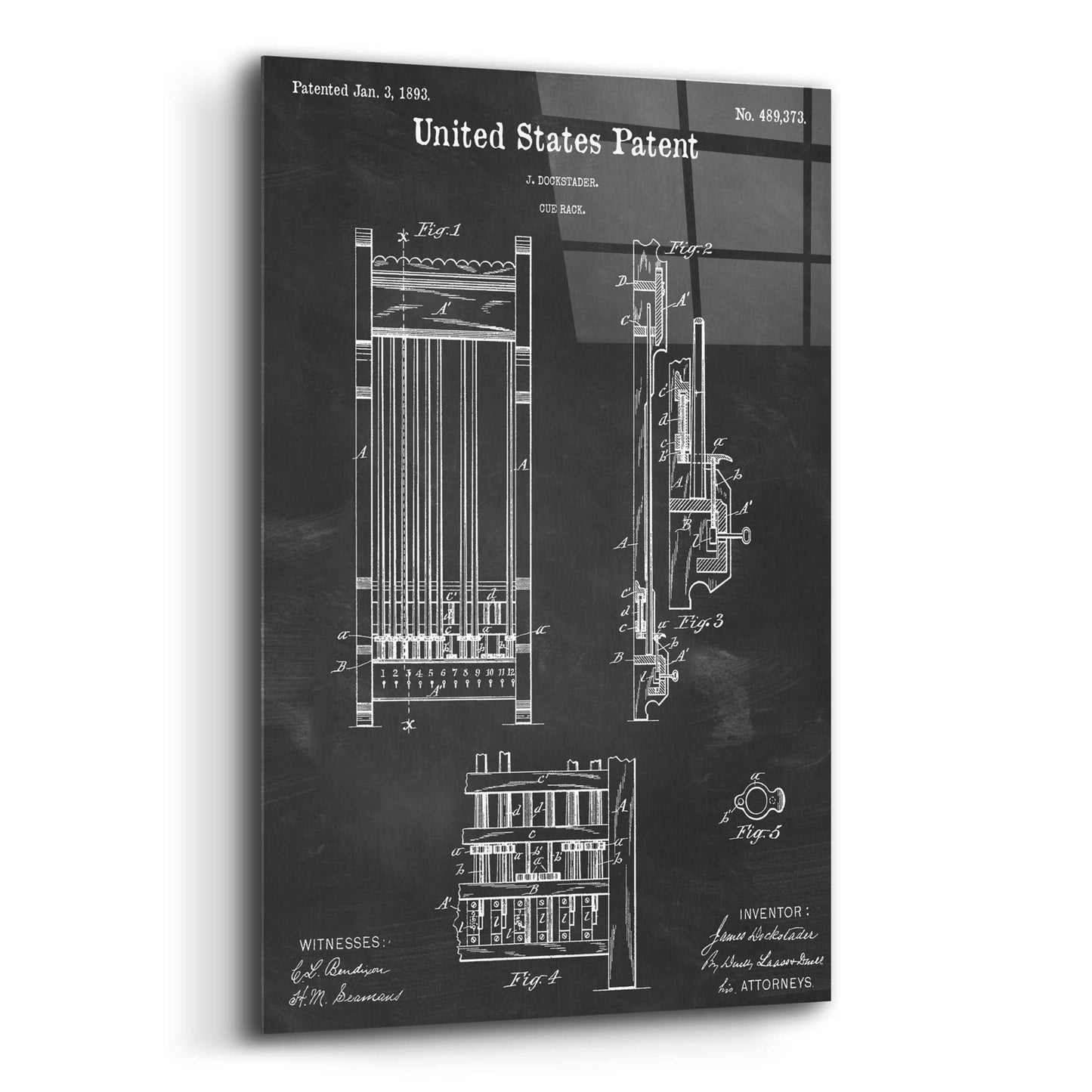 Epic Art 'Cue Rack Blueprint Patent Chalkboard,' Acrylic Glass Wall Art,12x16