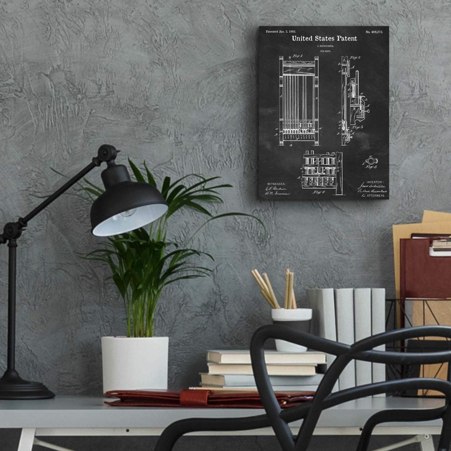 Epic Art 'Cue Rack Blueprint Patent Chalkboard,' Acrylic Glass Wall Art,12x16