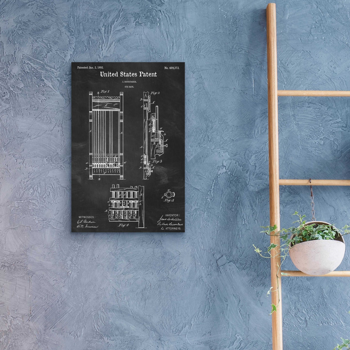 Epic Art 'Cue Rack Blueprint Patent Chalkboard,' Acrylic Glass Wall Art,16x24