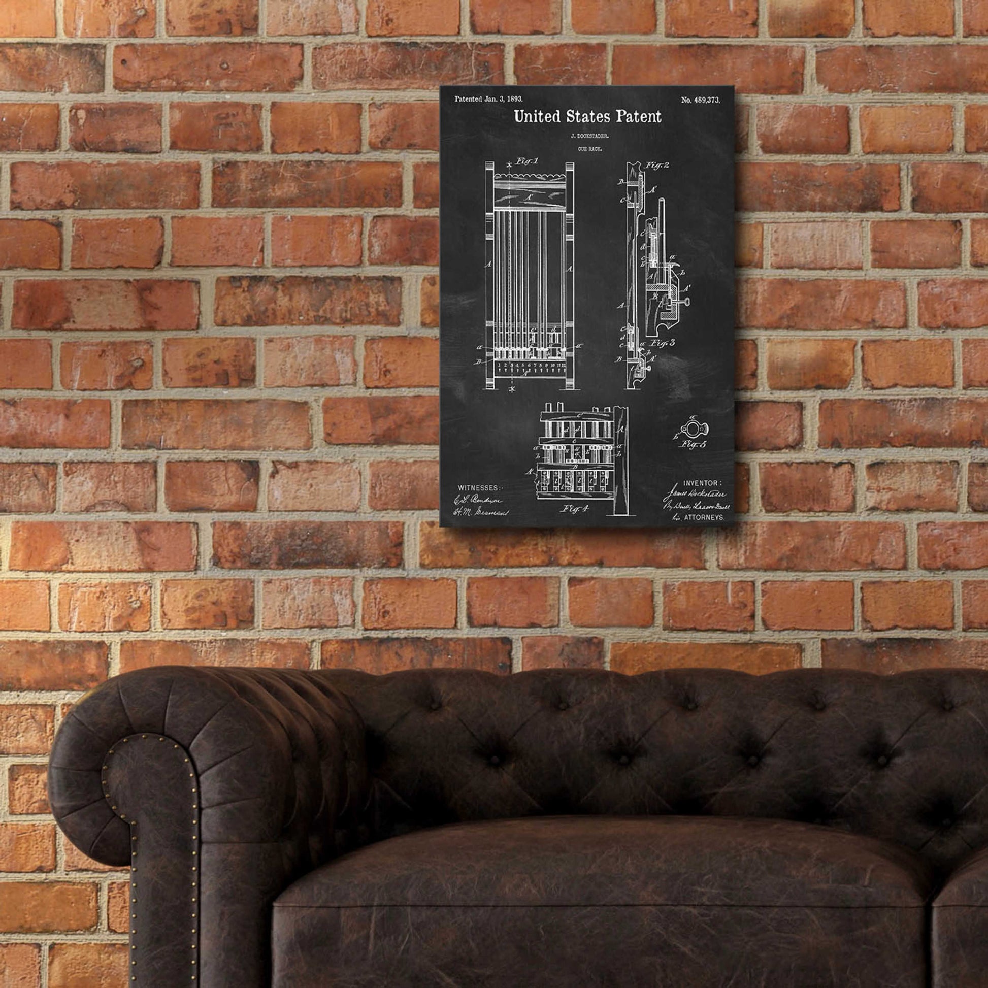 Epic Art 'Cue Rack Blueprint Patent Chalkboard,' Acrylic Glass Wall Art,16x24