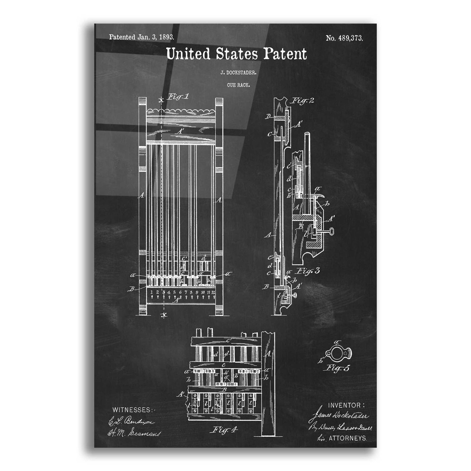 Epic Art 'Cue Rack Blueprint Patent Chalkboard,' Acrylic Glass Wall Art,16x24