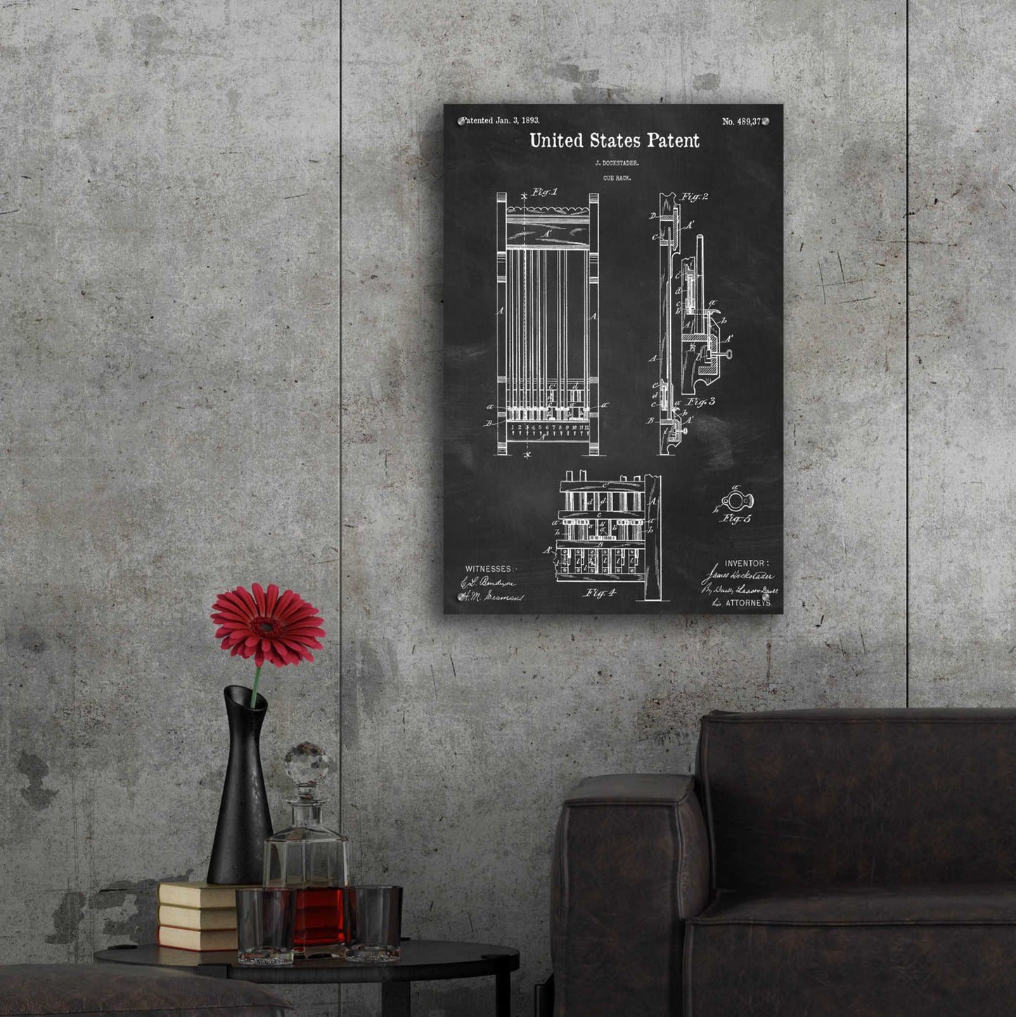 Epic Art 'Cue Rack Blueprint Patent Chalkboard,' Acrylic Glass Wall Art,24x36