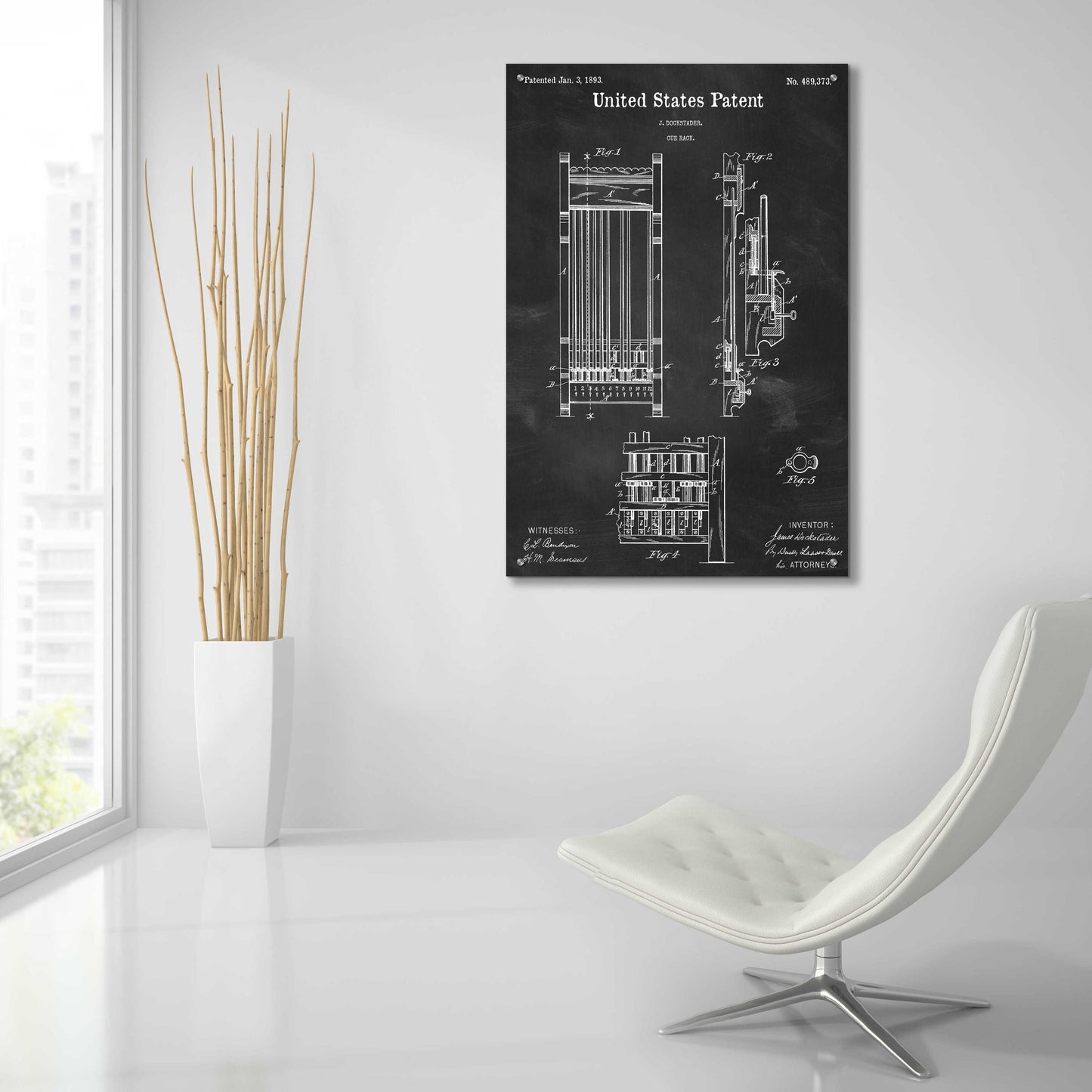 Epic Art 'Cue Rack Blueprint Patent Chalkboard,' Acrylic Glass Wall Art,24x36