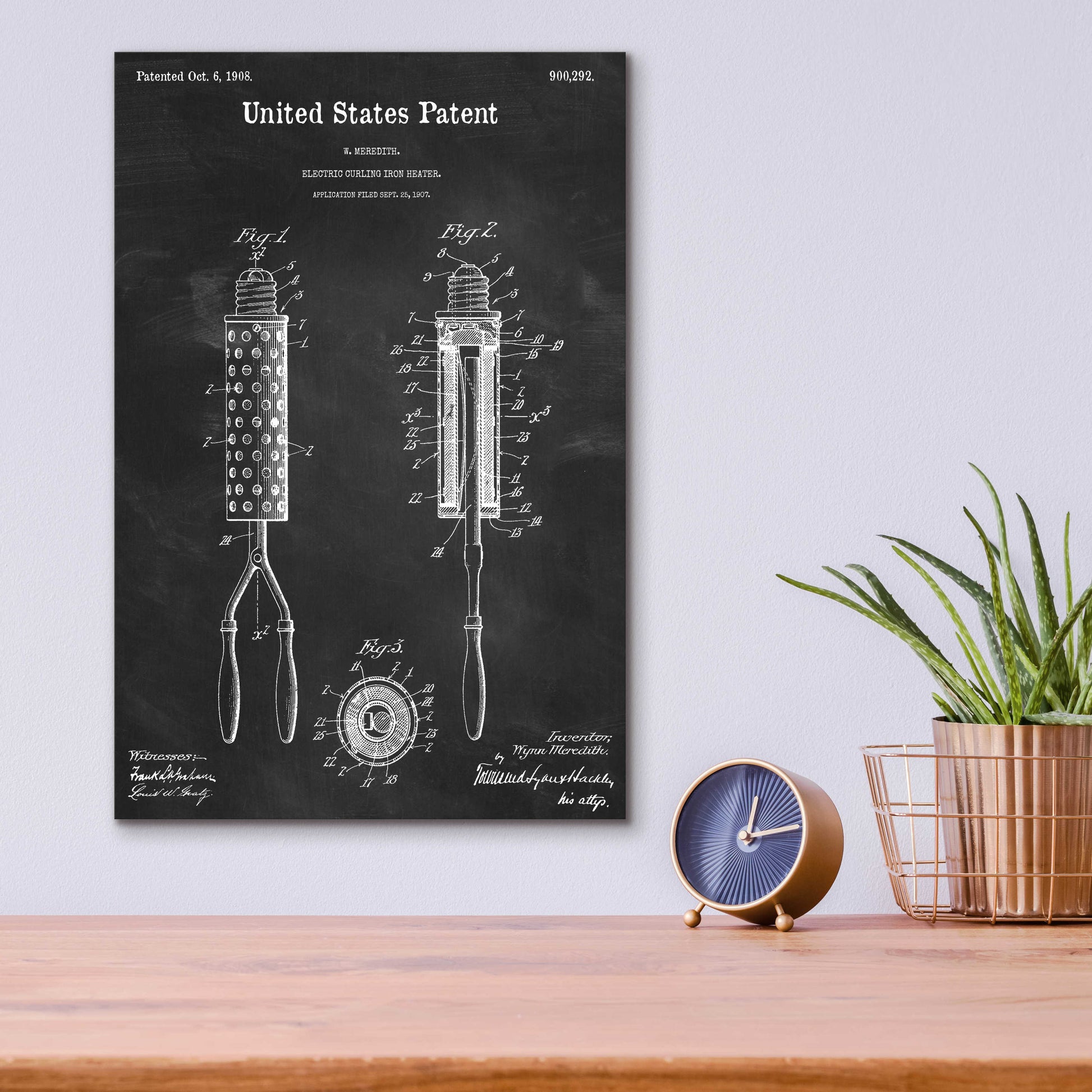 Epic Art 'Curling Iron Blueprint Patent Chalkboard,' Acrylic Glass Wall Art,12x16