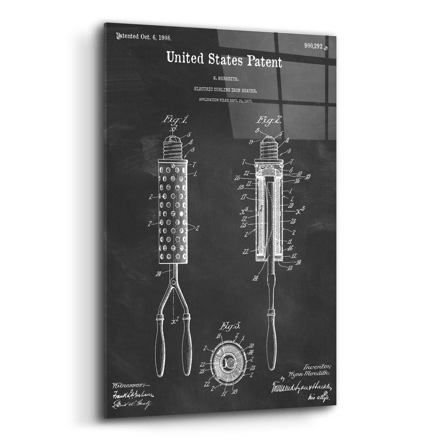 Epic Art 'Curling Iron Blueprint Patent Chalkboard,' Acrylic Glass Wall Art,24x36