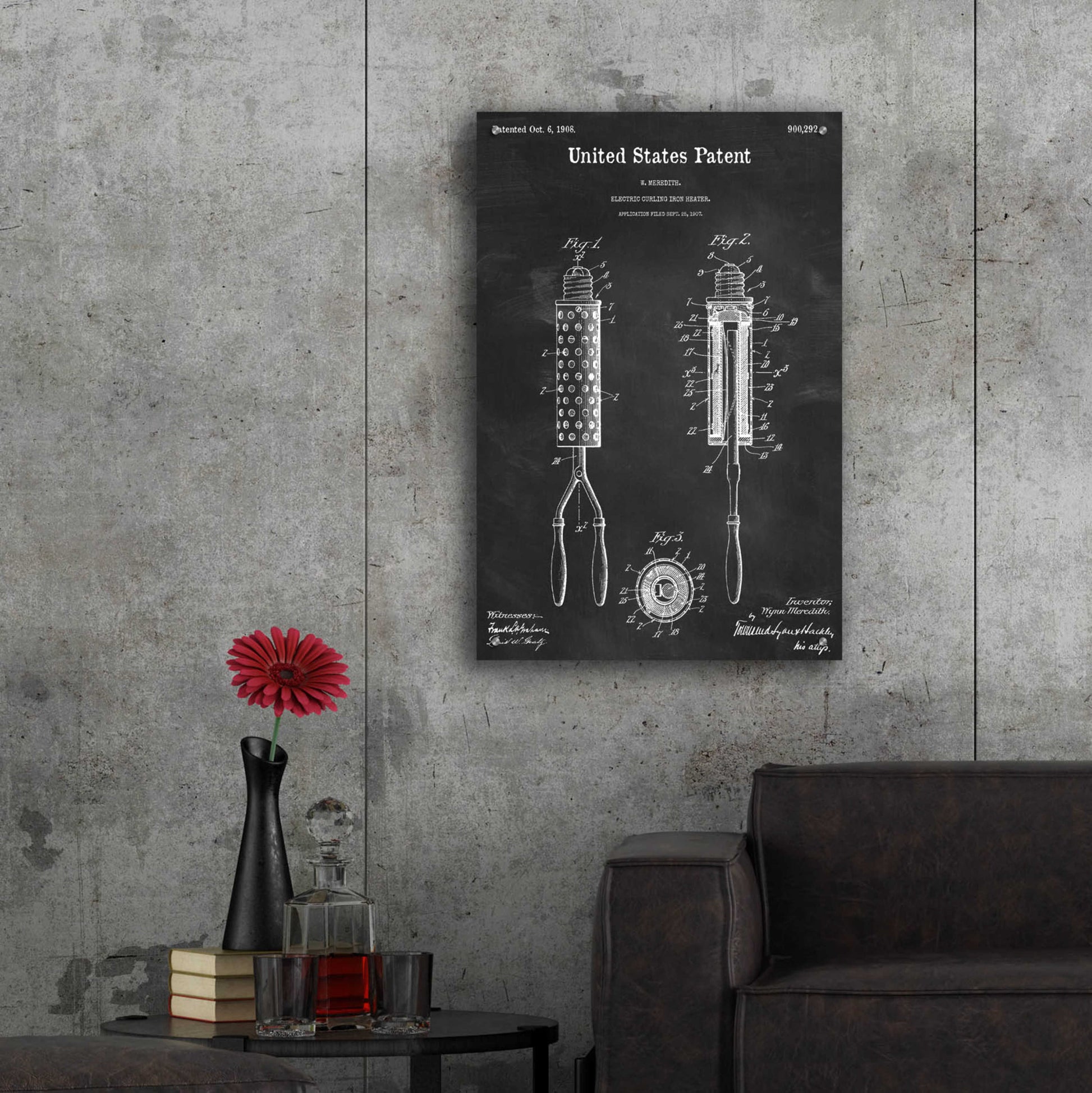 Epic Art 'Curling Iron Blueprint Patent Chalkboard,' Acrylic Glass Wall Art,24x36