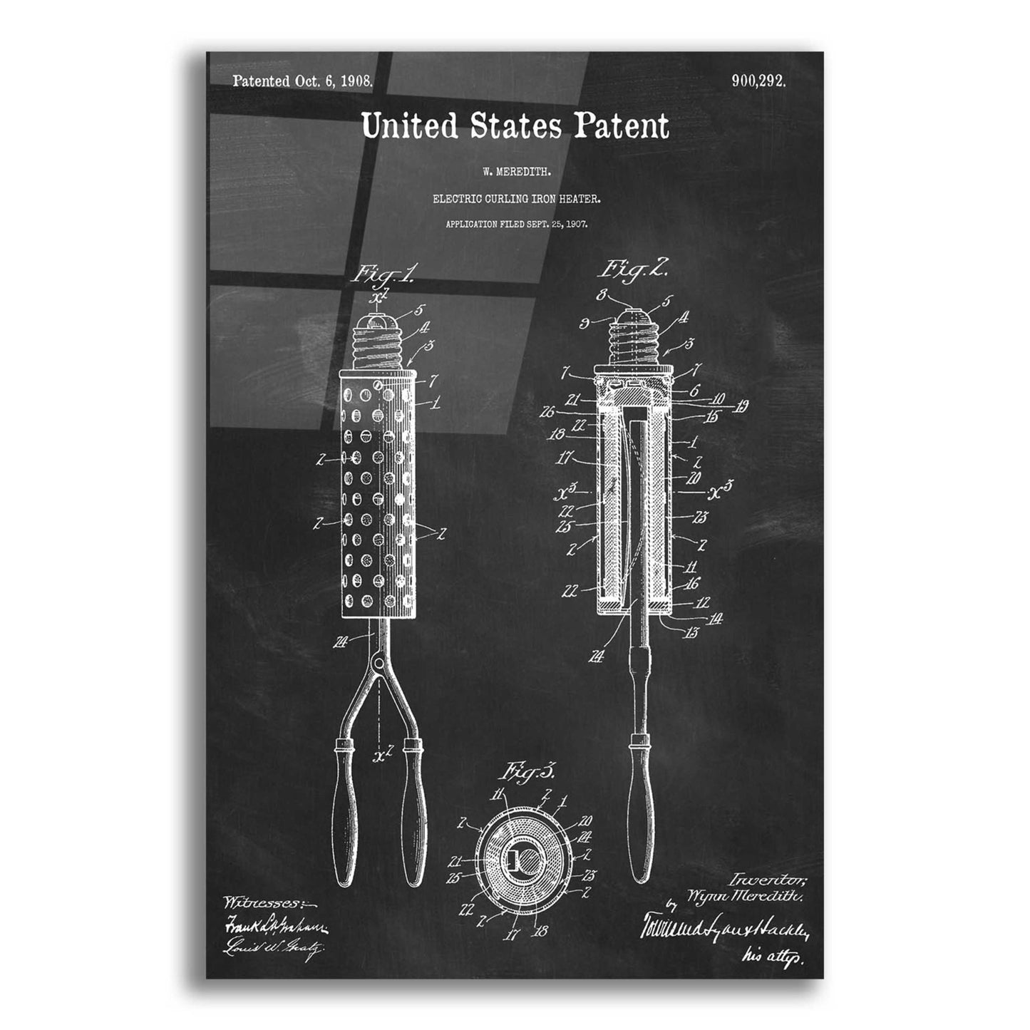 Epic Art 'Curling Iron Blueprint Patent Chalkboard,' Acrylic Glass Wall Art,12x16x1.1x0,18x26x1.1x0,26x34x1.74x0,40x54x1.74x0