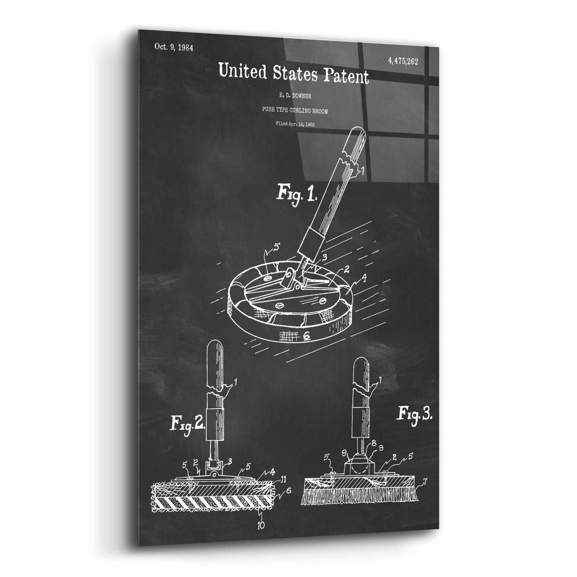 Epic Art 'Curling Broom Blueprint Patent Chalkboard,' Acrylic Glass Wall Art,12x16