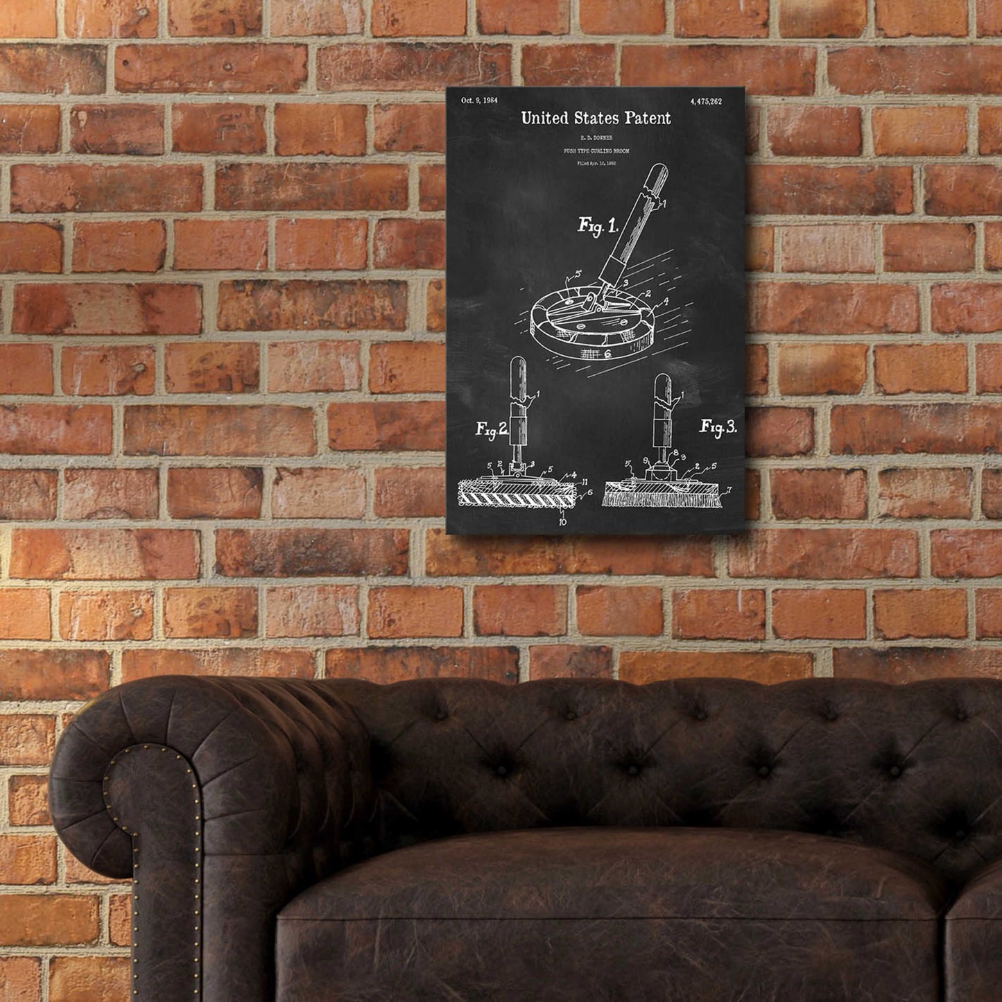 Epic Art 'Curling Broom Blueprint Patent Chalkboard,' Acrylic Glass Wall Art,16x24