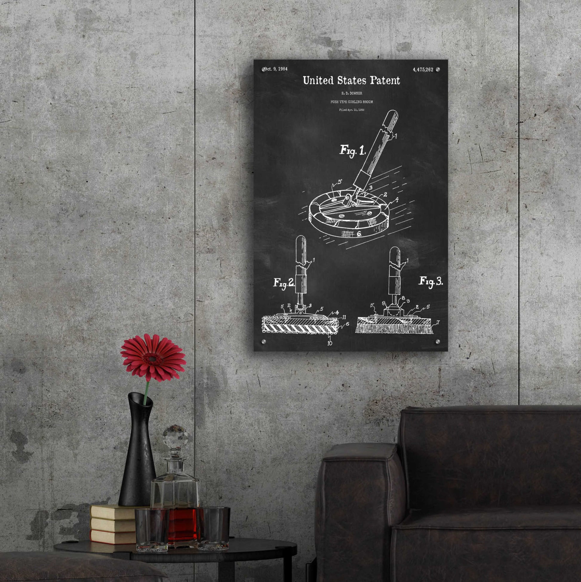 Epic Art 'Curling Broom Blueprint Patent Chalkboard,' Acrylic Glass Wall Art,24x36