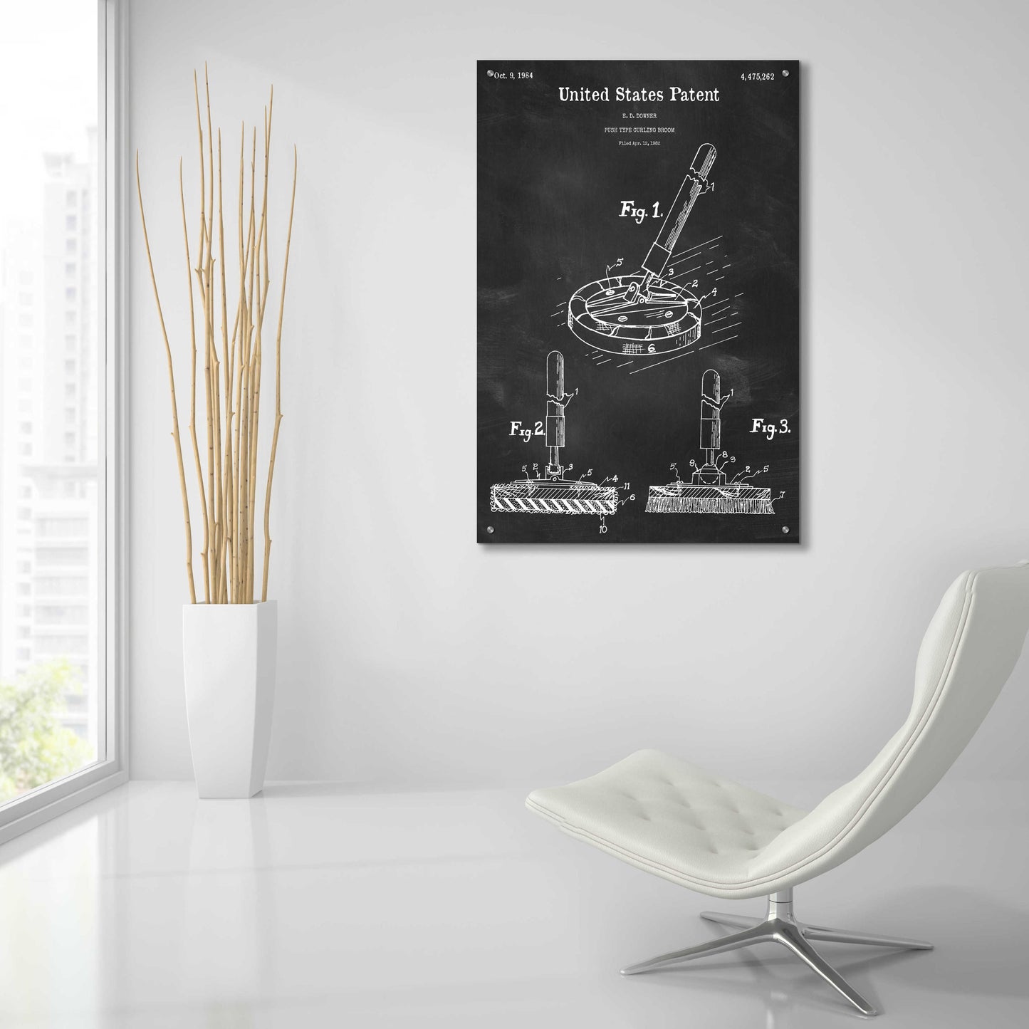 Epic Art 'Curling Broom Blueprint Patent Chalkboard,' Acrylic Glass Wall Art,24x36