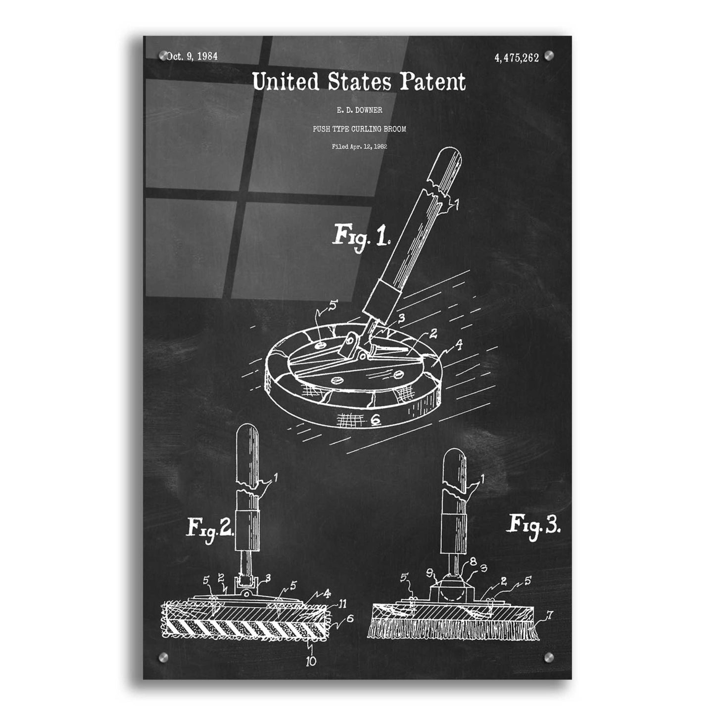 Epic Art 'Curling Broom Blueprint Patent Chalkboard,' Acrylic Glass Wall Art,24x36