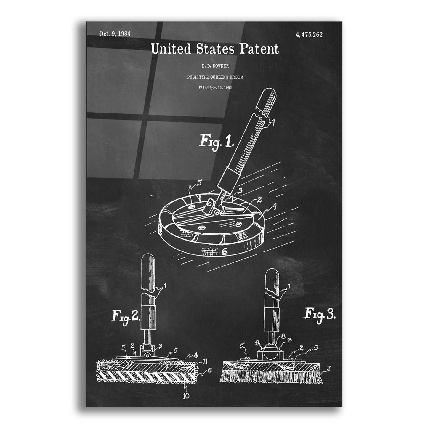 Epic Art 'Curling Broom Blueprint Patent Chalkboard,' Acrylic Glass Wall Art,12x16x1.1x0,18x26x1.1x0,26x34x1.74x0,40x54x1.74x0