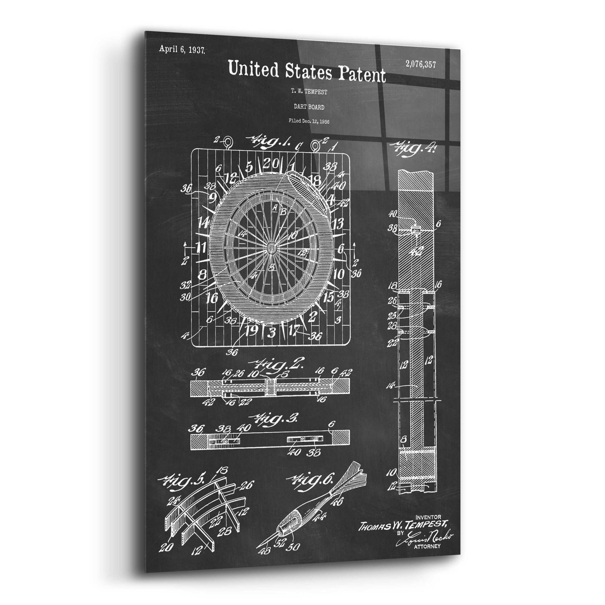 Epic Art 'Darts Game Blueprint Patent Chalkboard,' Acrylic Glass Wall Art,12x16