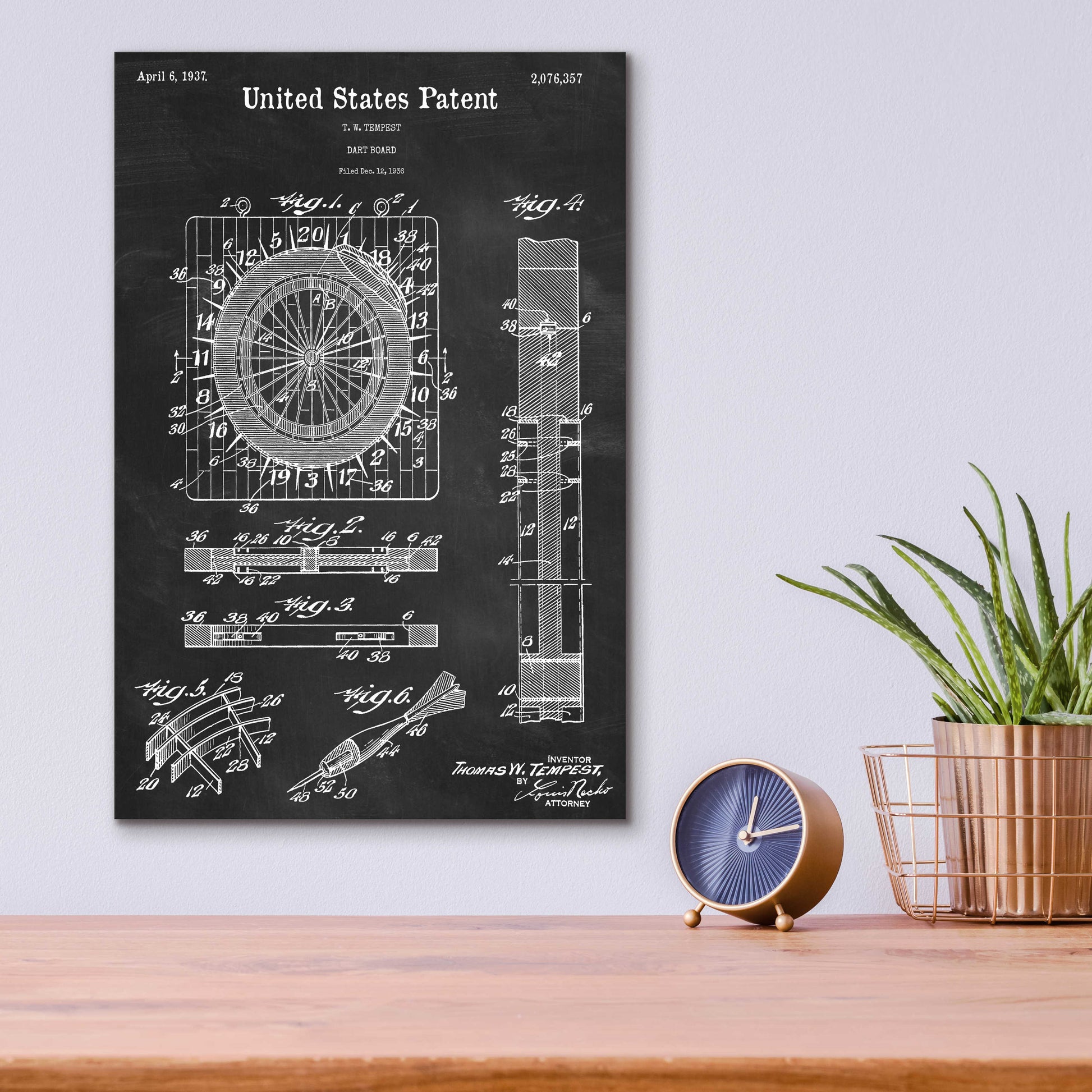 Epic Art 'Darts Game Blueprint Patent Chalkboard,' Acrylic Glass Wall Art,12x16