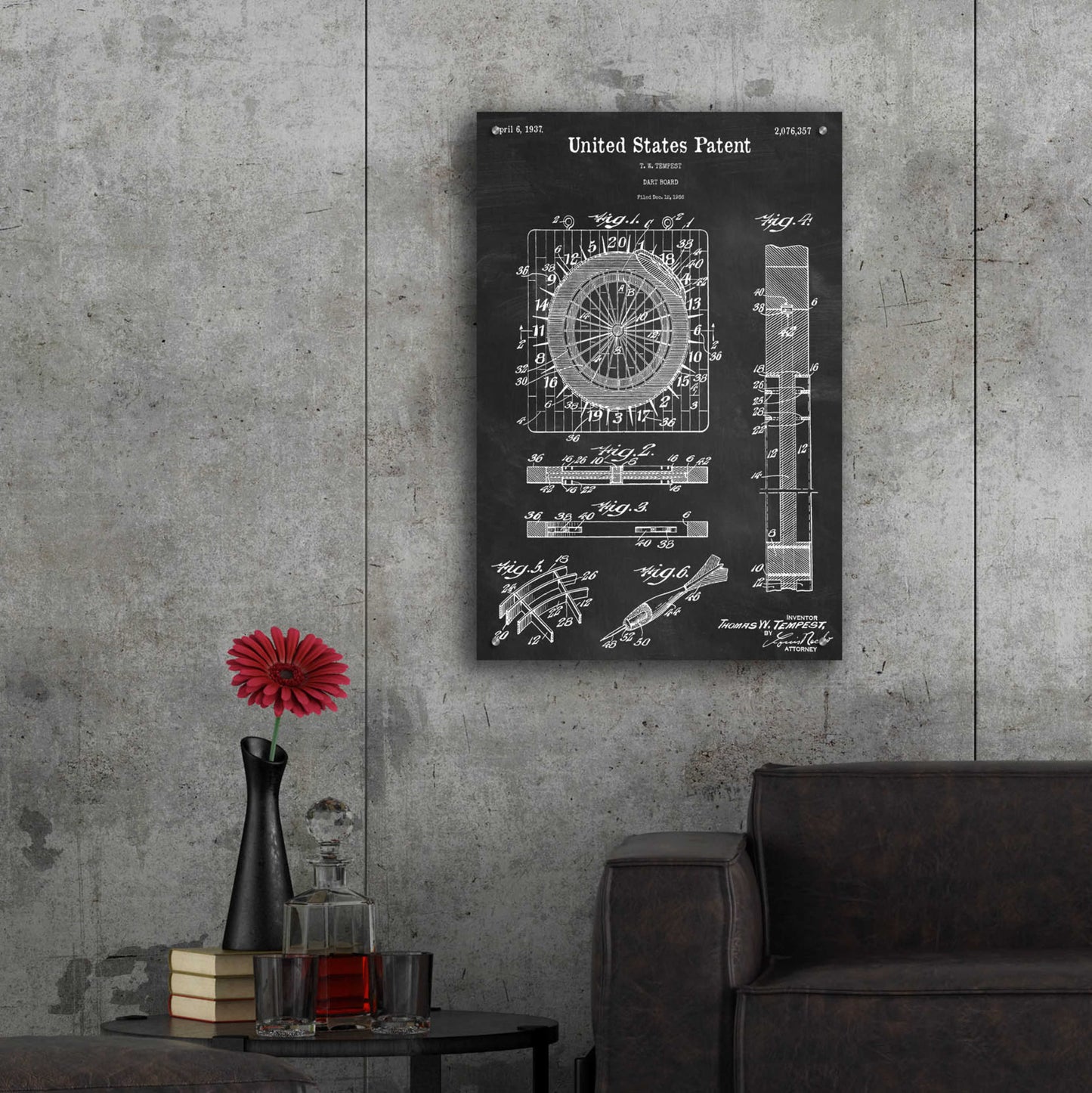 Epic Art 'Darts Game Blueprint Patent Chalkboard,' Acrylic Glass Wall Art,24x36