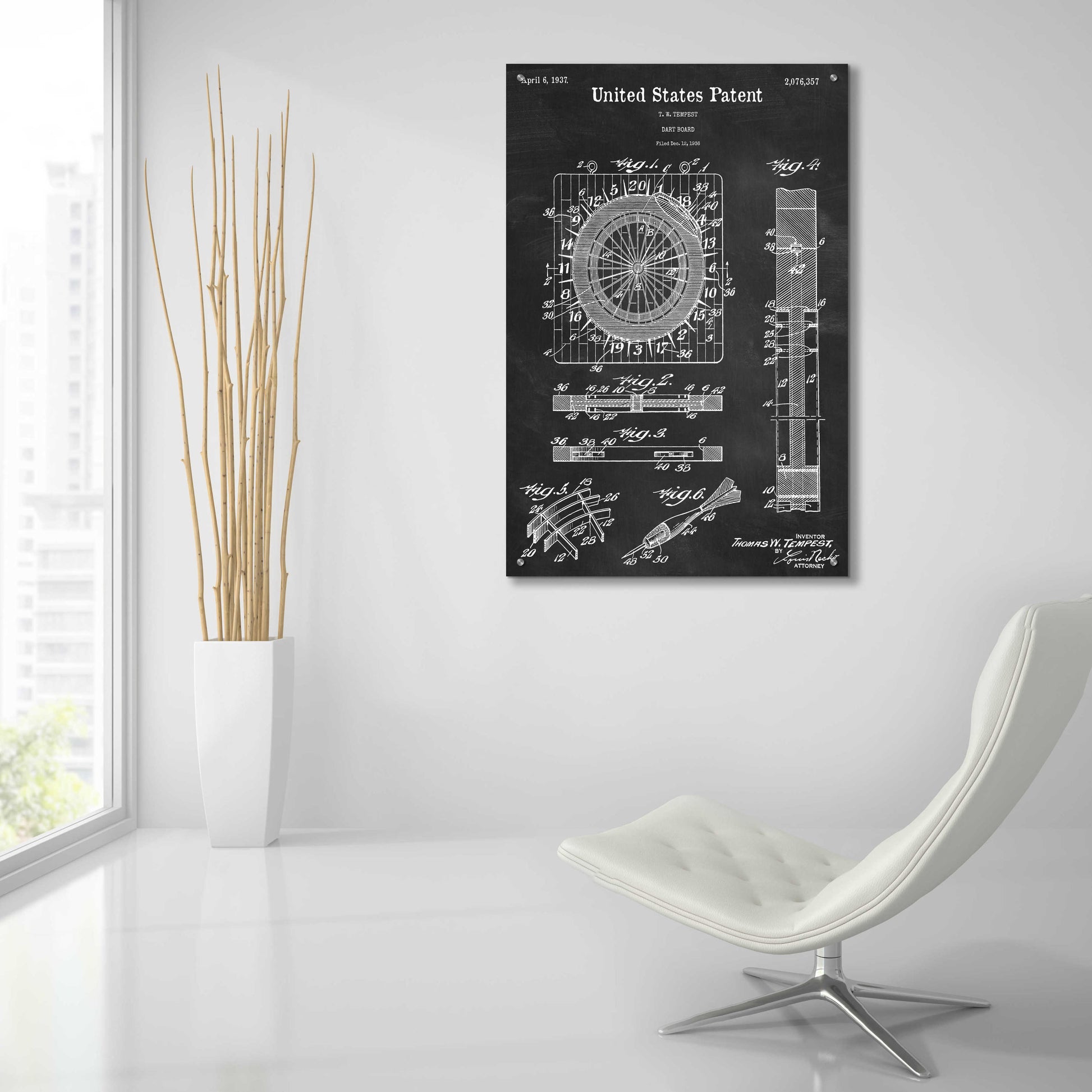 Epic Art 'Darts Game Blueprint Patent Chalkboard,' Acrylic Glass Wall Art,24x36