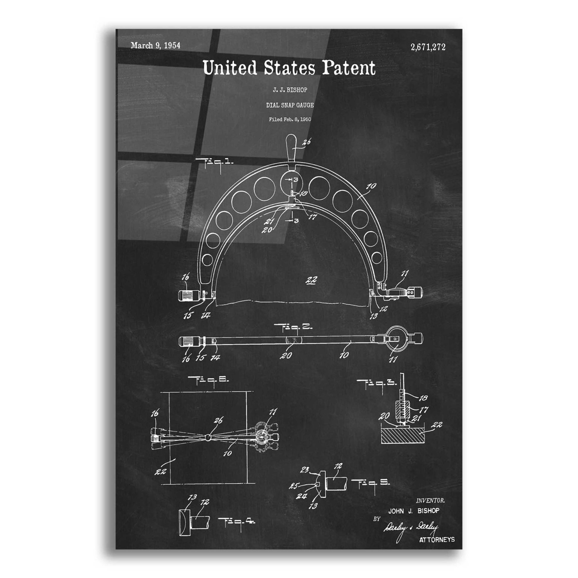 Epic Art 'Dial Snap Gauge Blueprint Patent Chalkboard,' Acrylic Glass Wall Art,12x16