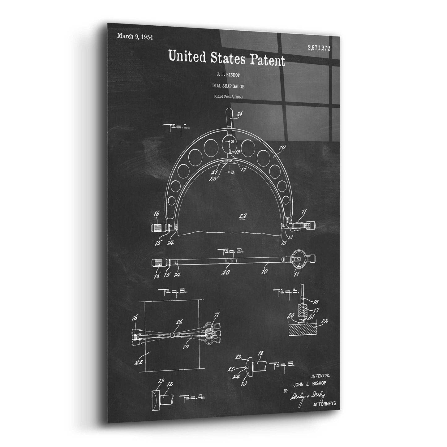 Epic Art 'Dial Snap Gauge Blueprint Patent Chalkboard,' Acrylic Glass Wall Art,16x24