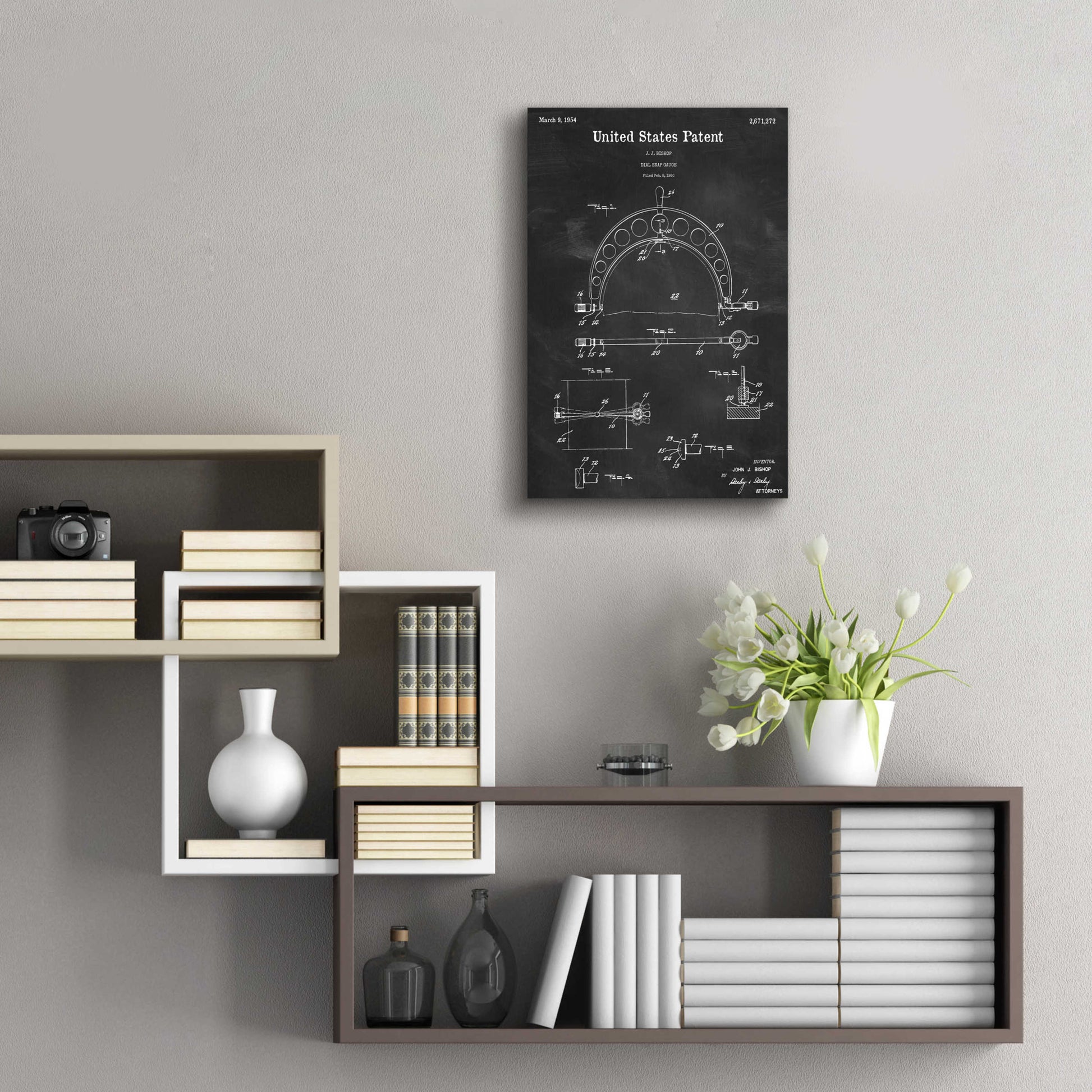 Epic Art 'Dial Snap Gauge Blueprint Patent Chalkboard,' Acrylic Glass Wall Art,16x24