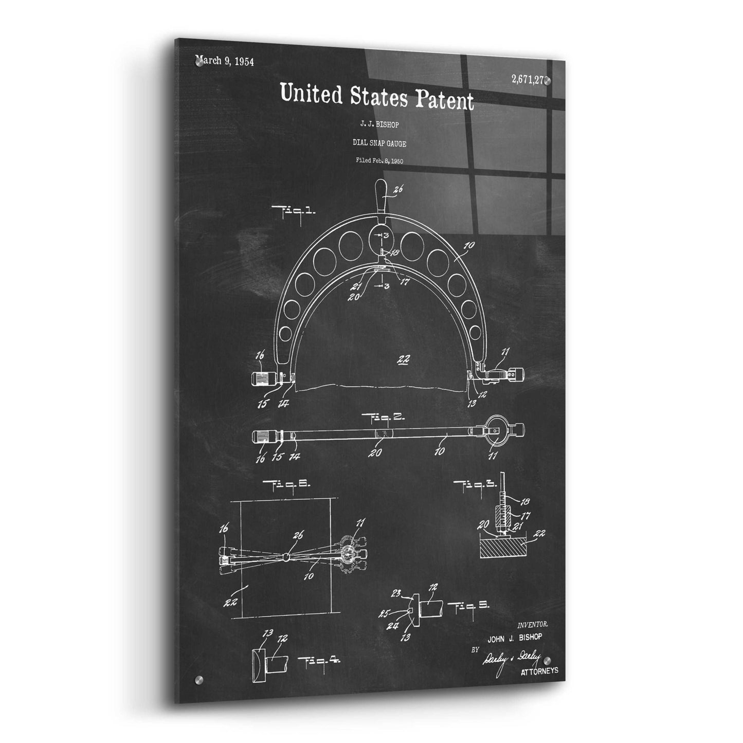 Epic Art 'Dial Snap Gauge Blueprint Patent Chalkboard,' Acrylic Glass Wall Art,24x36